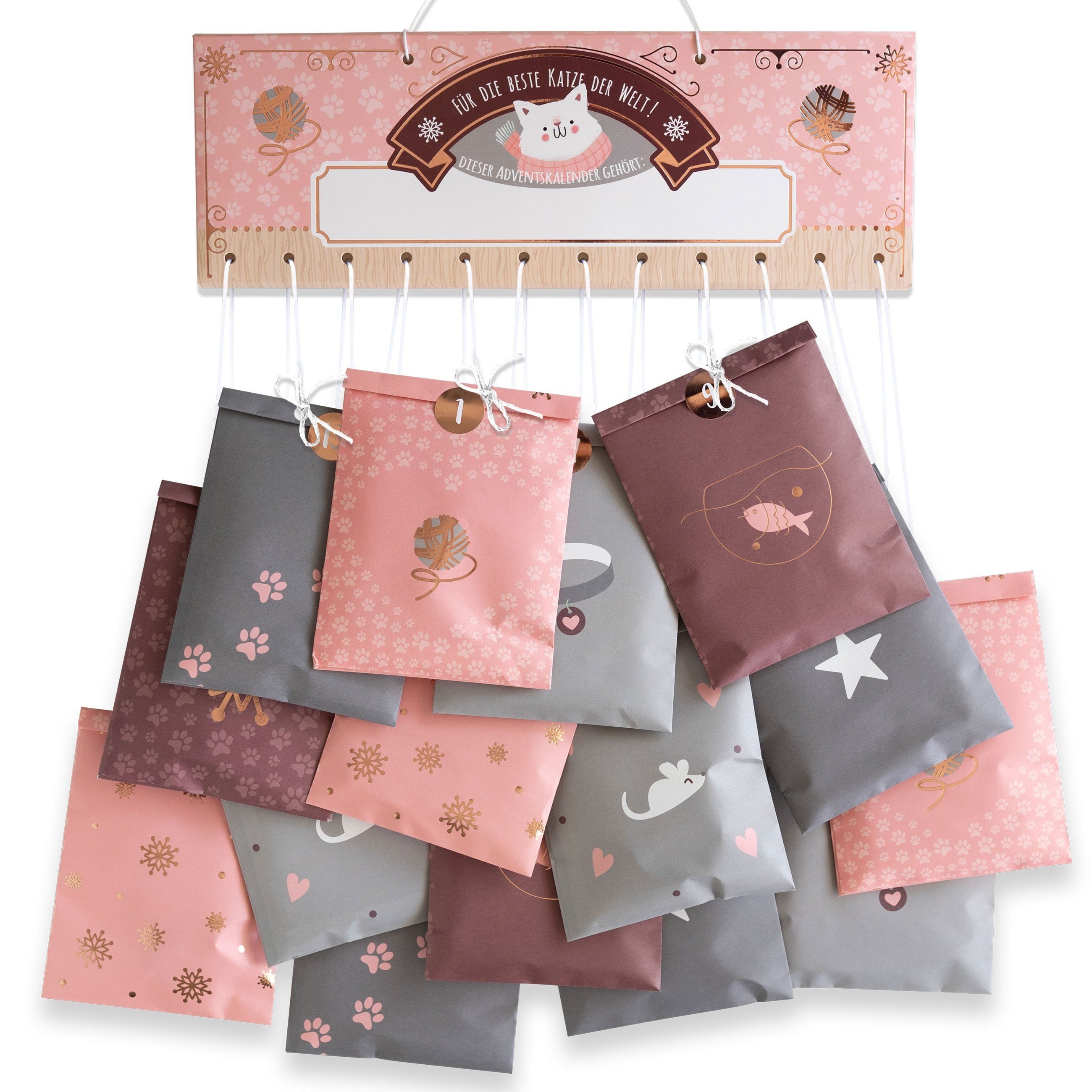 PAPIERDRACHEN Календари Tüten-Adventskalender-Set - in praktischer Papierbox, 24 Papiertüten in 4 verschiedenen Design und 24 Sticker