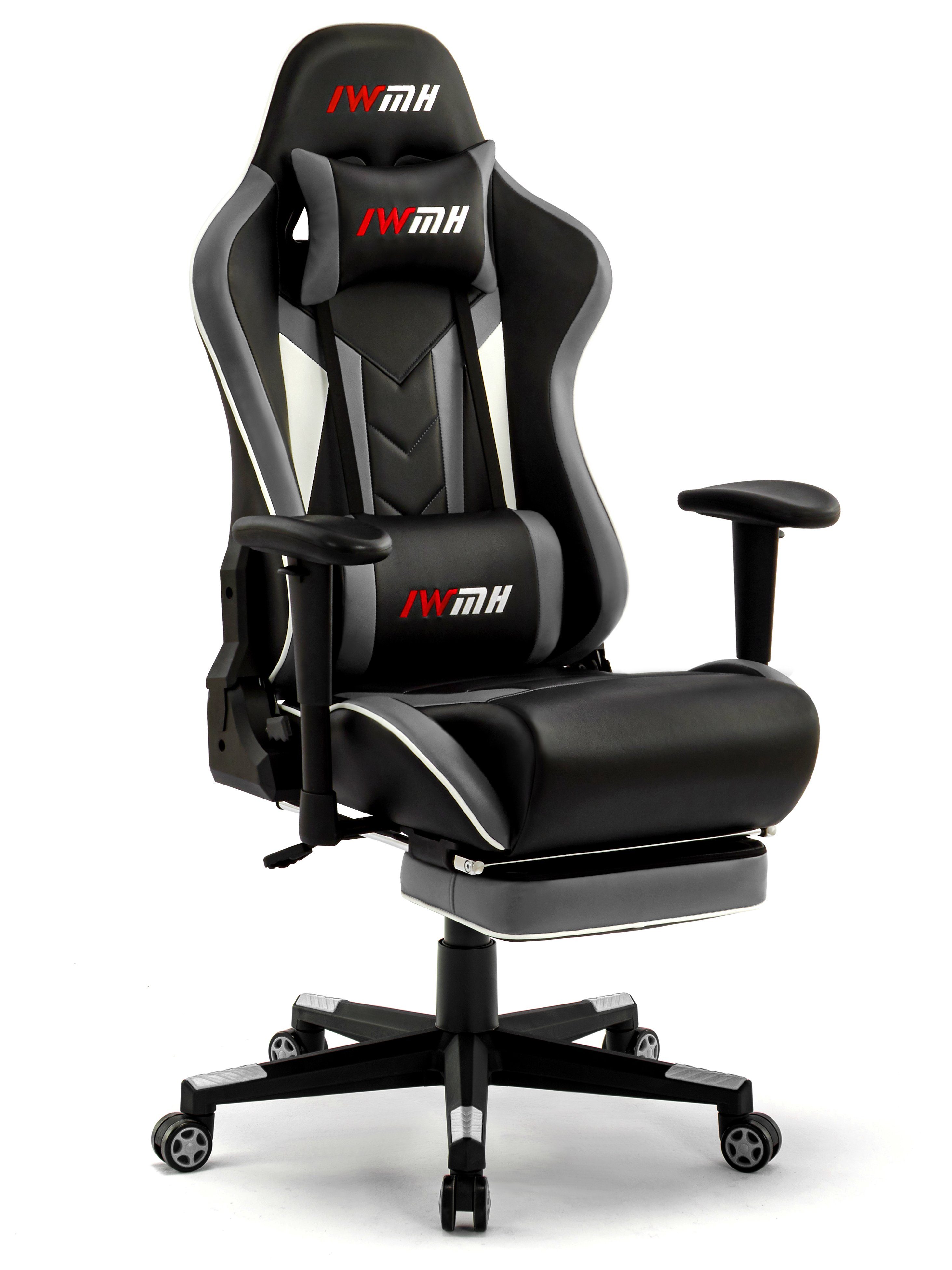 Intimate WM Heart Gaming-Stuhl Ergonomischer Bürostuhl mit Versenkbarer Fußstütze grau