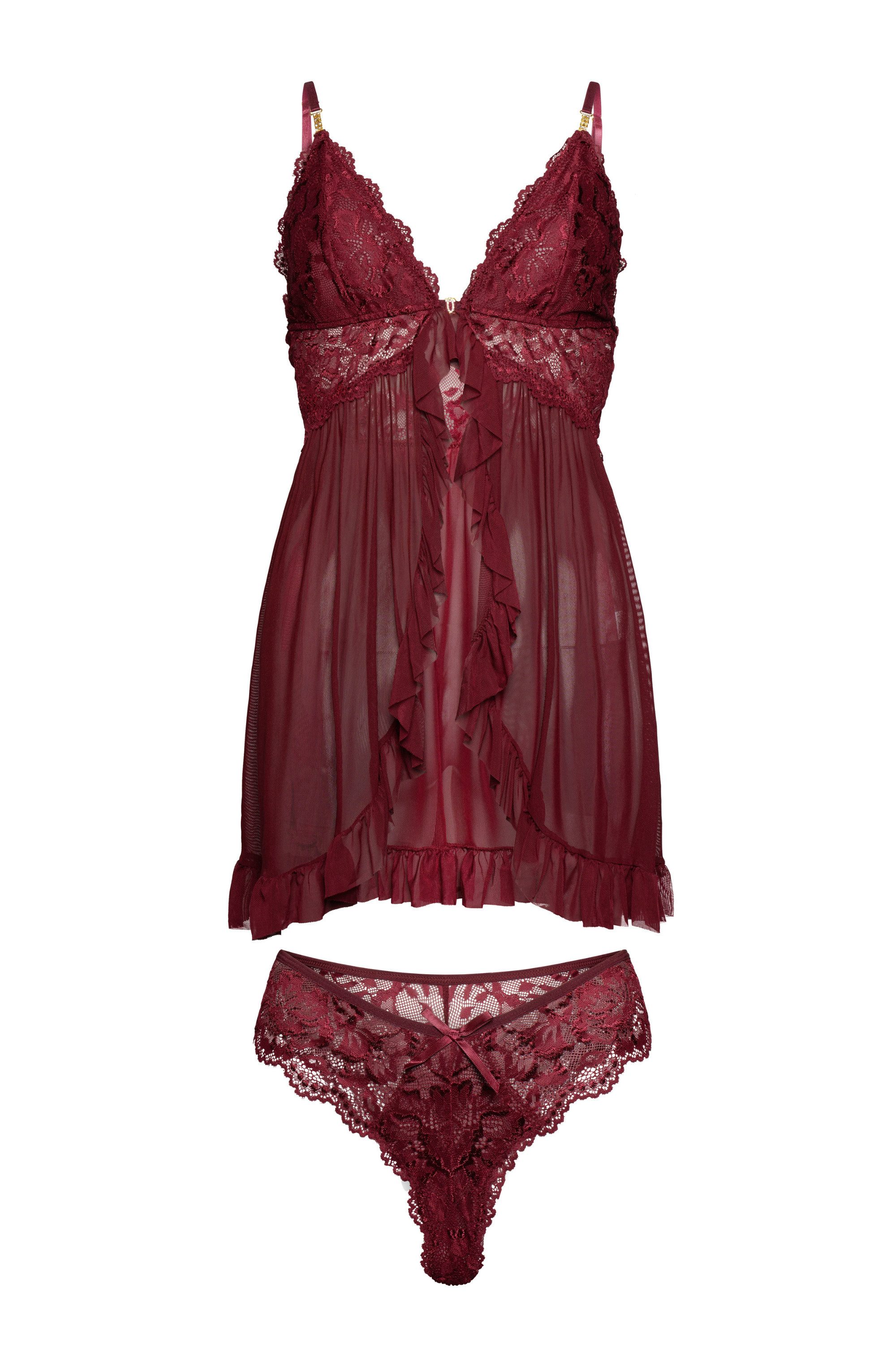Elegant Love Nachthemd Babydoll Lingerie mit Spitze – elegantes Damen Negligé & Nachtwäsche (Set, 2-tlg., mit Tanga) Loungewear & Dessous – perfekt für erholsame Nächte zu Hause