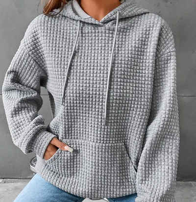 AFAZ New Trading UG Kapuzenhemd Kapuzenpullover Damen Hoodie Waffel Pullover mit Taschen Kordelzug Sweatshirt Einfarbig Langarmshirt Lässig Oberteile