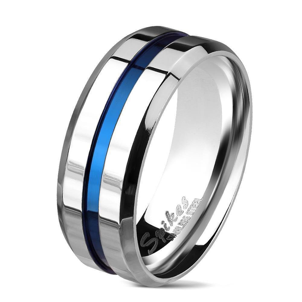 BUNGSA Fingerring Ring mit blauem Streifen und abgeschrägten Kanten Silber aus Edelstahl (Ring, 1-tlg), Männer
