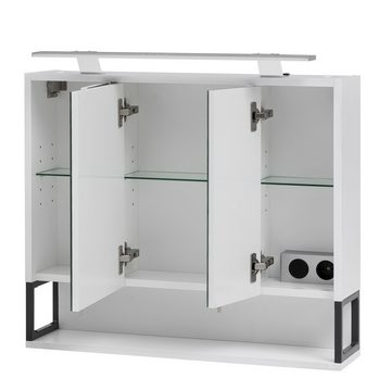 Lomadox Badmöbel-Set LIMOGES, (Spar-Set, 6-St), Badezimmer weiß Hochschrank Unterschrank Spiegelschrank Beleuchtung