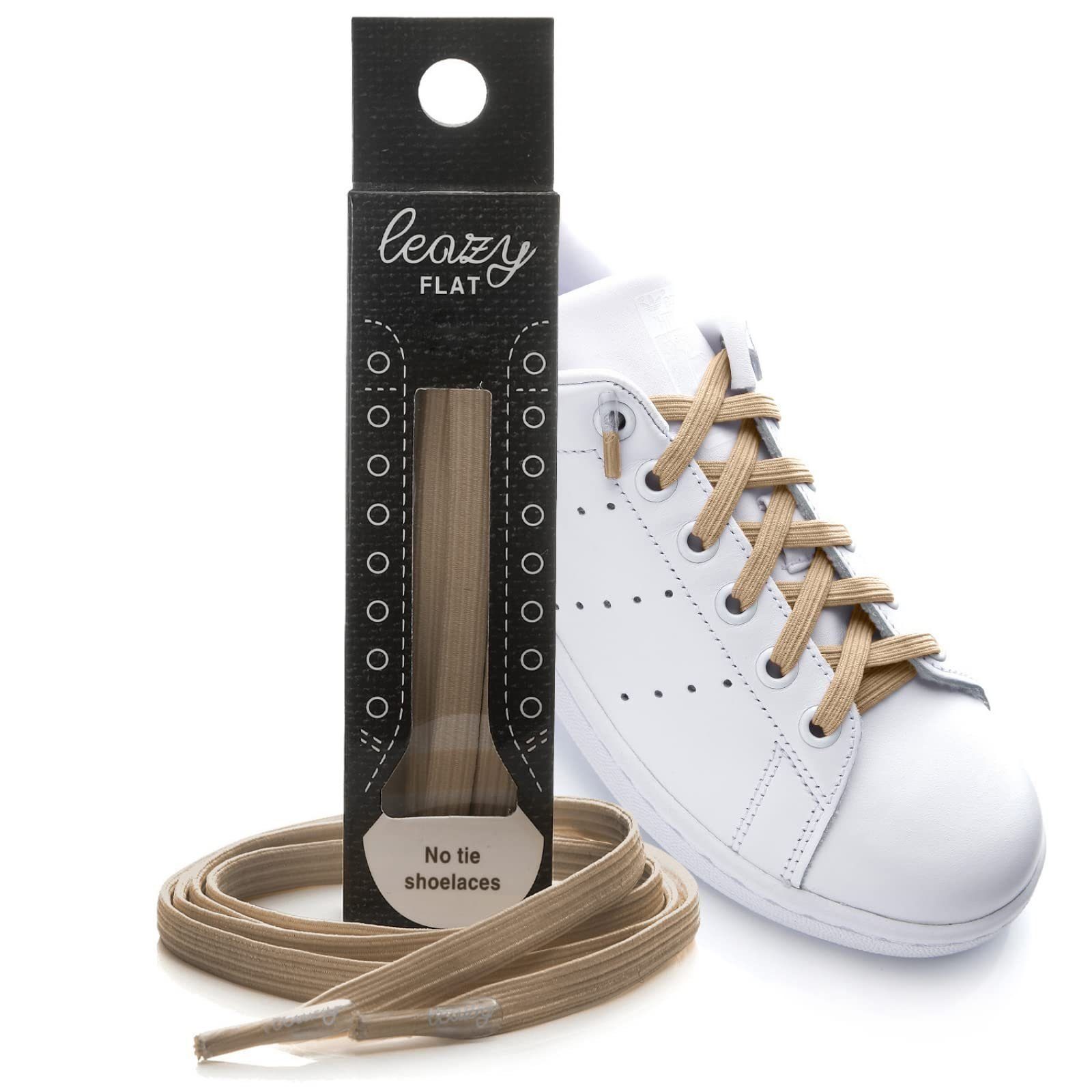 leazy Schnürsenkel ohne Binden Flache Elastische Schuhbänder zum Einhaken, Beige Gummischnürsenkel für Kinder und Erwachsene