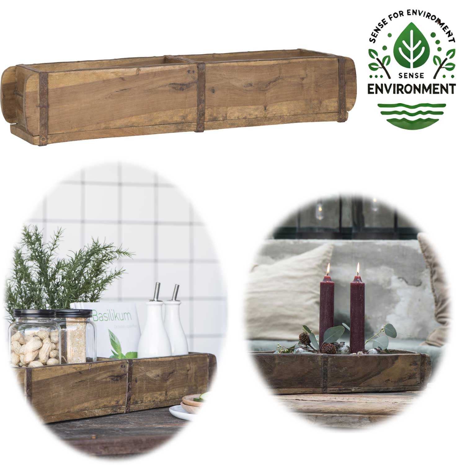 LS-LebenStil Kiste IB Laursen XL Holz Ziegelform 57cm Unika Braun 2-fach Aufbewahrungsbox (echte alte Backsteinform, 1 St., Original Unika - Rustikal - Holzbox Holzkiste Holzkasten Pflanzkübel), Ordnungsbox doppelt Allzweckkiste Aufbewahrungskiste