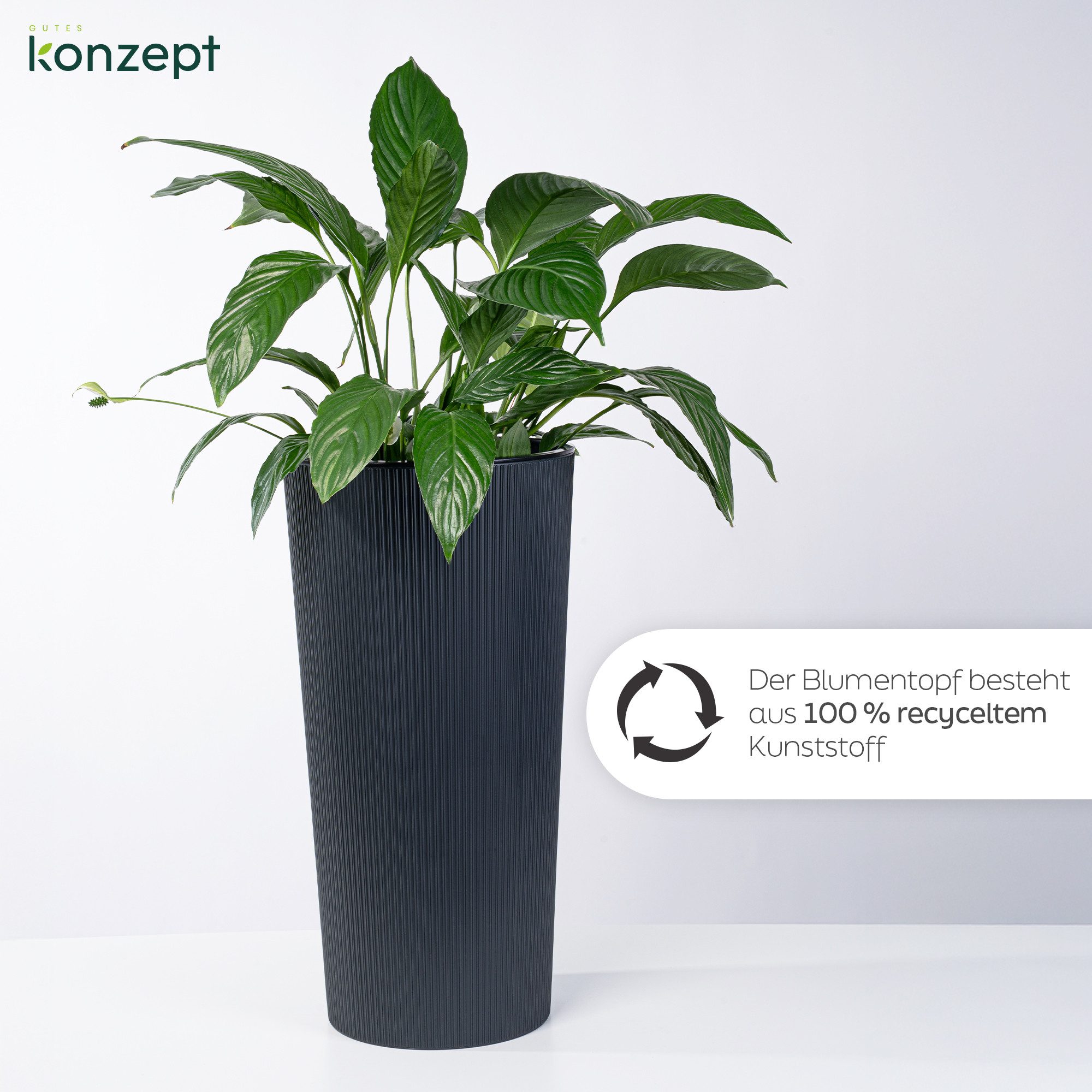KONZEPT Blumentopf mit Einsatz Hoch 75cm für Außenbereich, wetterfest, mit Rillenstruktur, Modernes Design, UV-beständig, Vielseitigkeit, bruchfest