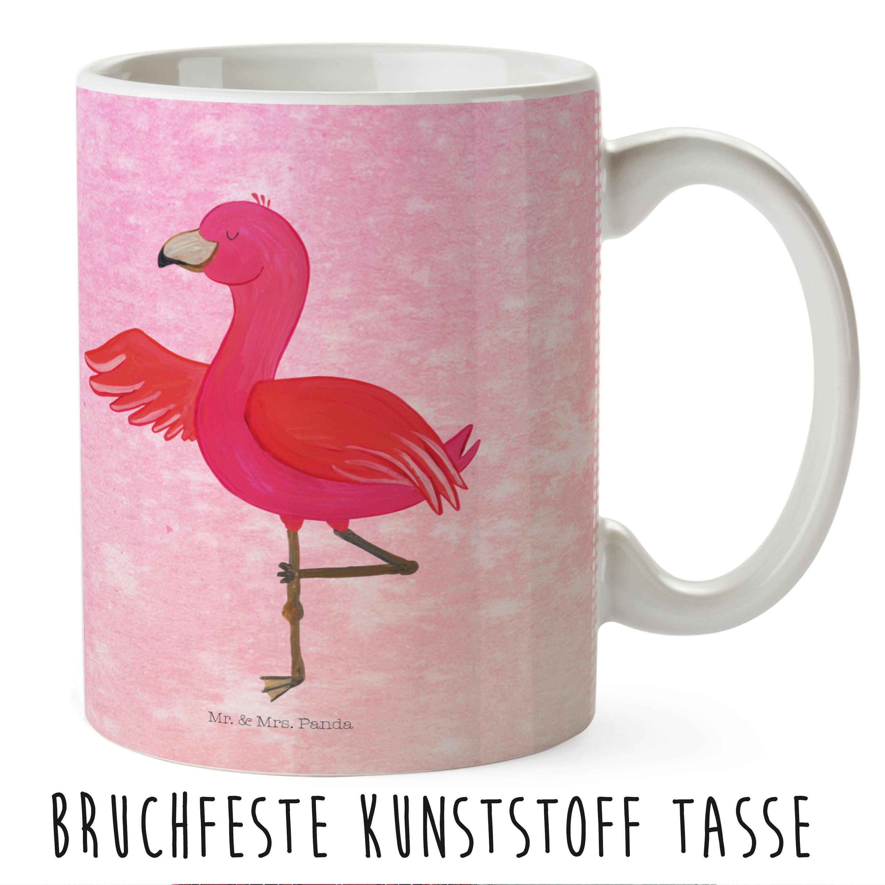 Flamingo Yoga Mrs. Pink Kunststoff Tasse, Aquarell - Geschenk, Kinderbecher Panda Mr. Kunststo, & - Reisetasse,