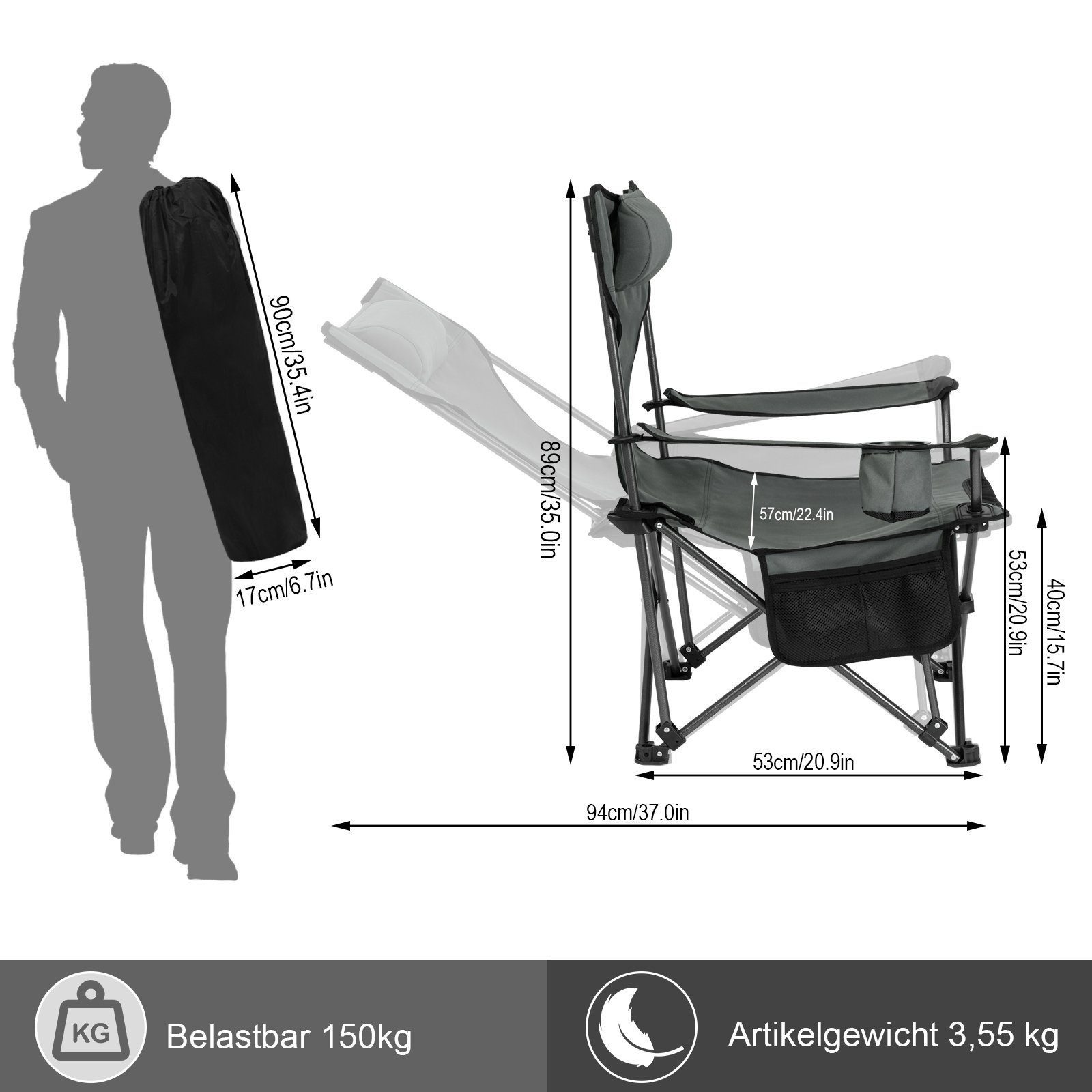 Woltu Campingstuhl (1 St), Klappbarer, leicht, mit Lehne Getränkehalter
