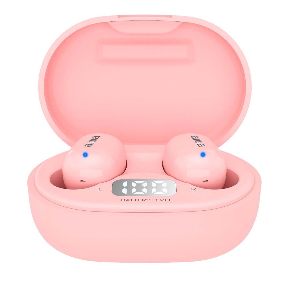 Aiwa EBTW-150 Drahtlose Kopfhörer Bluetooth 5.0 10 m Reichweite In-Ear-Kopfhörer (iOS, Android, Ladeetui: 300mAh, Wiedergabe- / Gesprächszeit der Kopfhörer: 3 Stunden pro Ladung, magnetische Ladeports) Pink