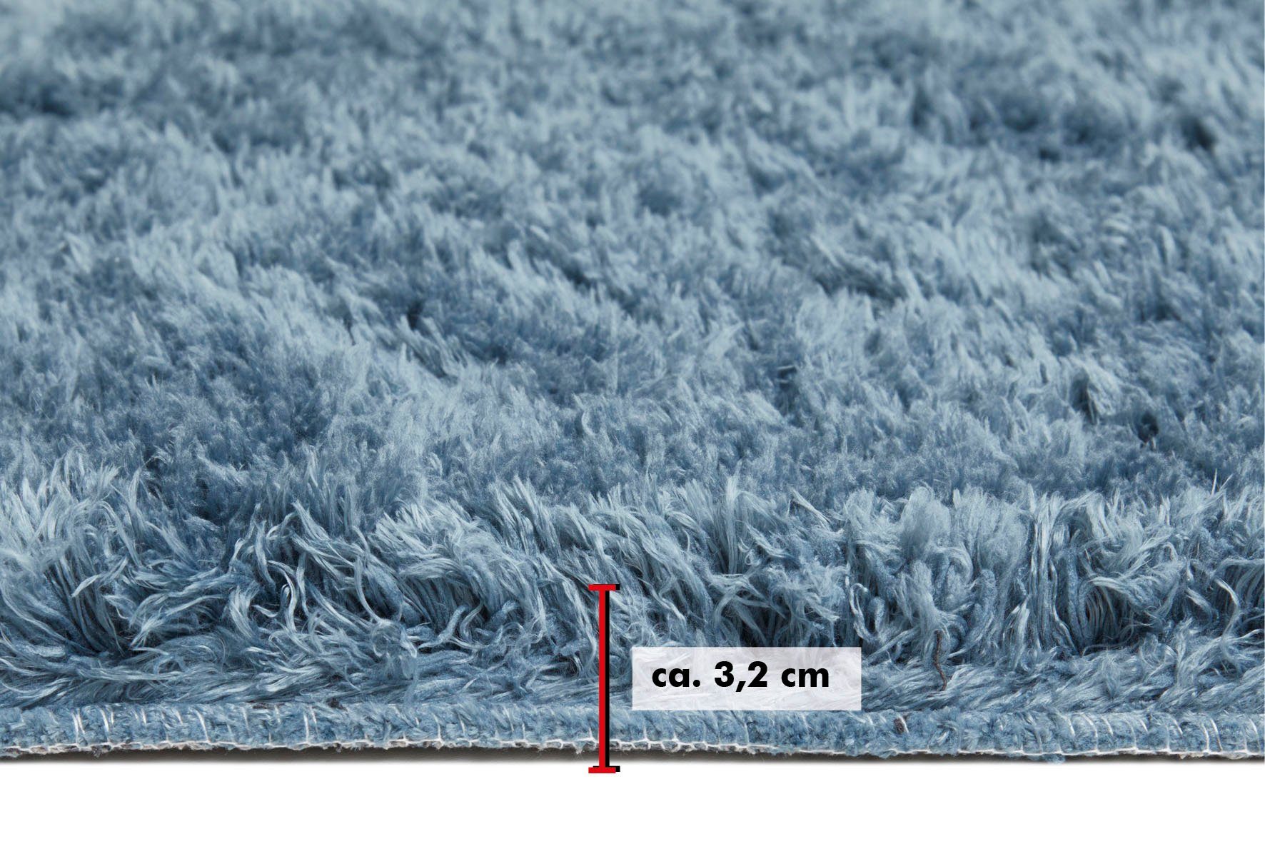 Hochflor-Teppich 32 blau Andiamo, Posada, Uni-Farben, mm, Wohnzimmer rechteckig, Höhe: