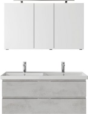 Saphir Badmöbel-Set Serie 4035 2-teilig, Keramik-Doppelwaschtisch mit LED-Spiegelschrank, (Set), Doppel-Waschplatz inkl Türdämpfer, 120 cm breit, 2 Schubladen, 3 Türen