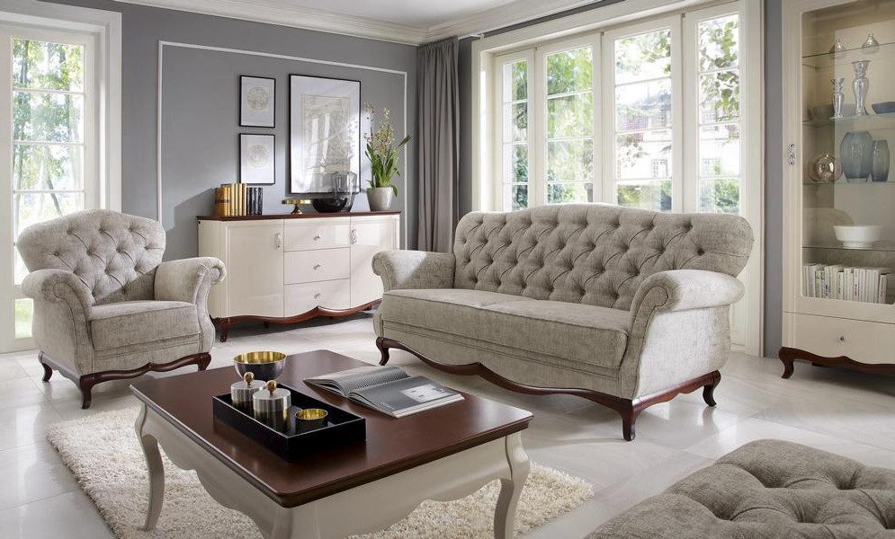 Xlmoebel Polstergarnitur Elegantes Wohnzimmer-Set mit Sofas und Sideboard in Holzoptik, (4tlg Wohnzimmer Set (Sofa 3 Sitzer + Sessel + Couchtisch + Sideboard), Hergestellt in Europa