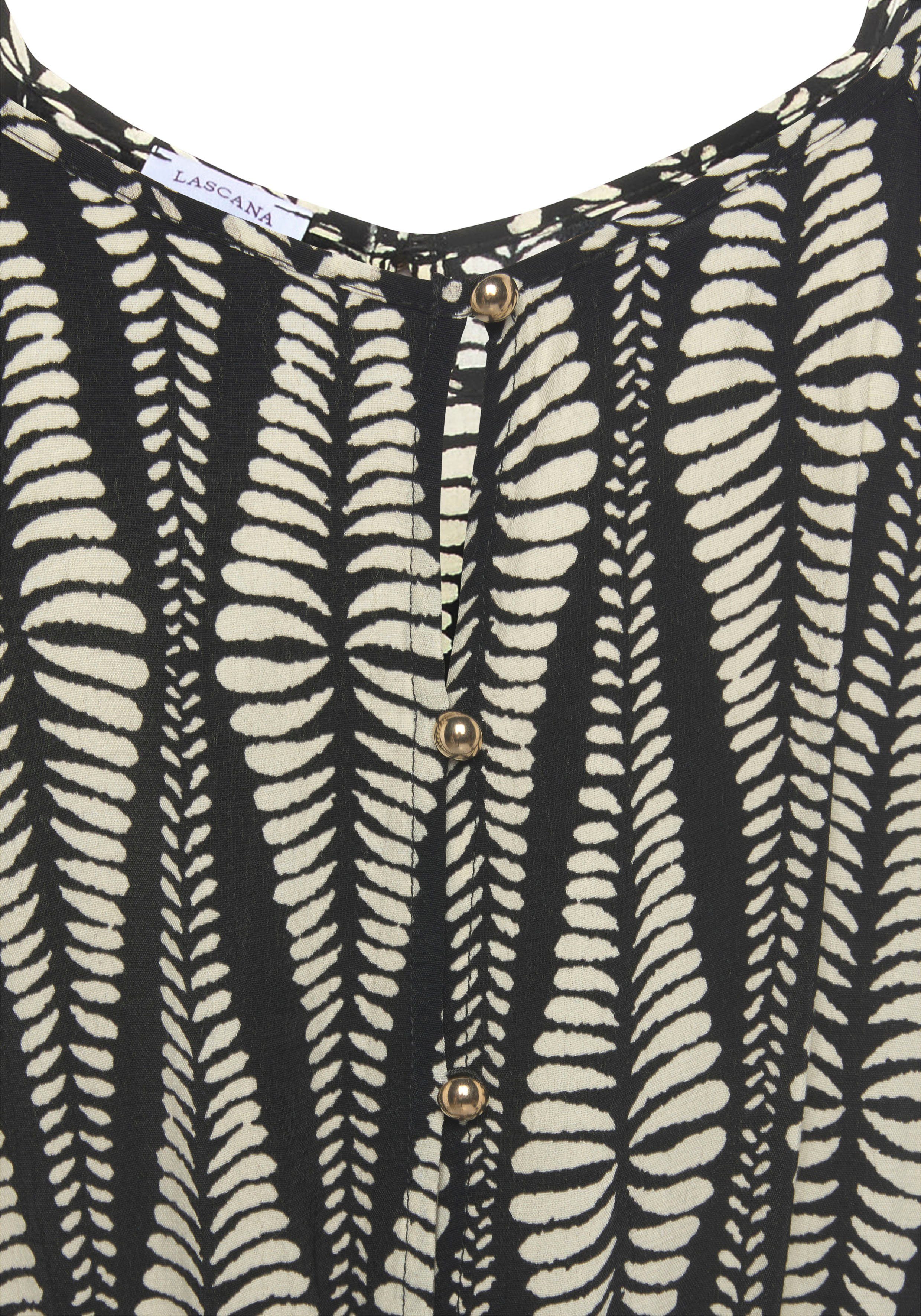 LASCANA Maxikleid mit Alloverprint und Knopfleiste hinten, aus gewebter Viskose luftiges Sommerkleid, elegantes Webkleid, casual