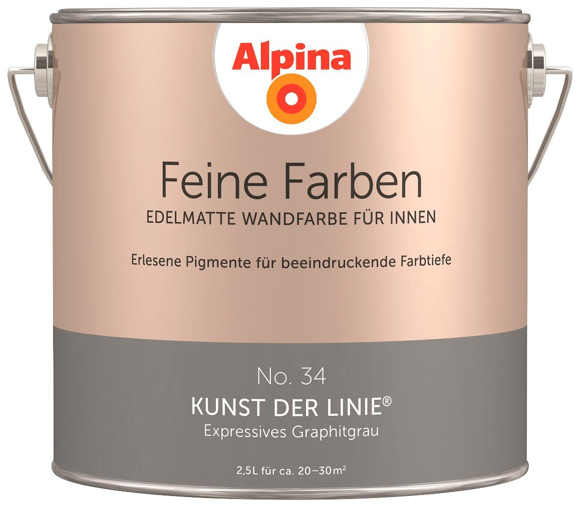 Alpina Wand- und Deckenfarbe Feine No. Linie Farben Kunst der Graphitgrau, Liter der 34 No. Expressives 2,5 Kunst 34 edelmatt, Linie