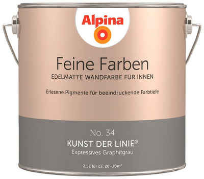 Alpina Wand- und Deckenfarbe Feine Farben No. 34 Kunst der Linie, Expressives Graphitgrau, edelmatt, 2,5 Liter