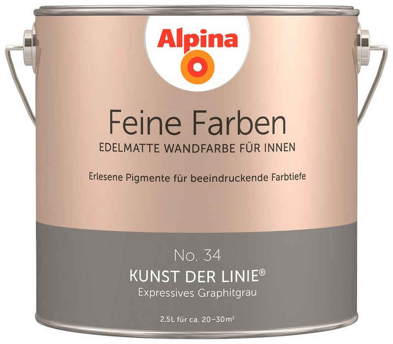 Alpina Wand- und Deckenfarbe Feine Farben No. 34 Kunst der Linie, Expressives Graphitgrau, edelmatt, 2,5 Liter