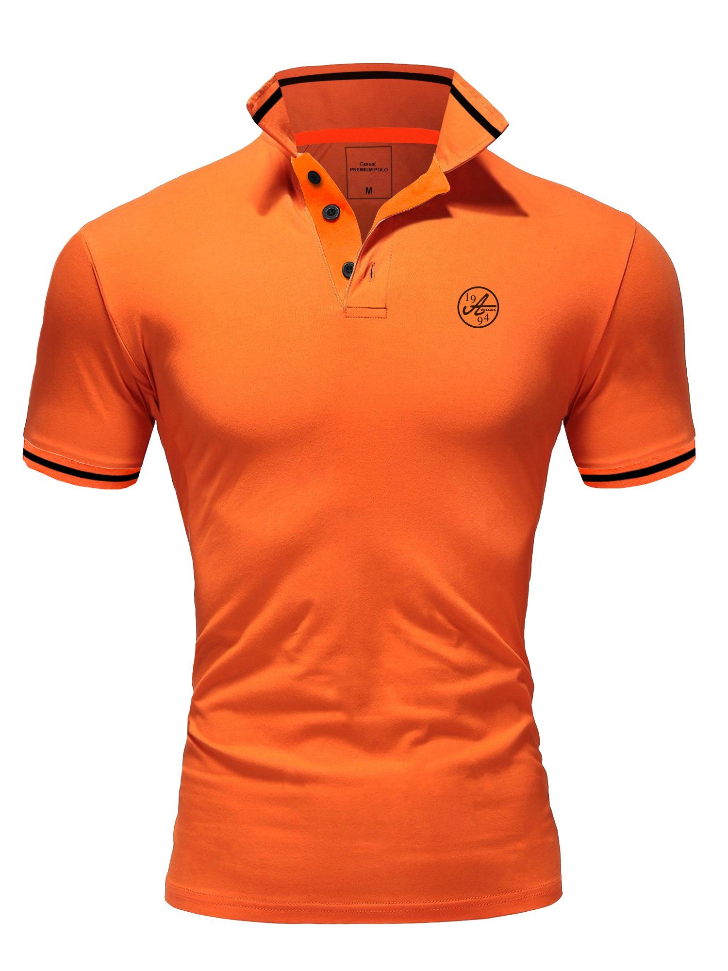 Amaci&Sons Poloshirt MACON Herren Basic Kontrast Stickerei Kurzarm Polohemd T-Shirt Orange/Schwarz