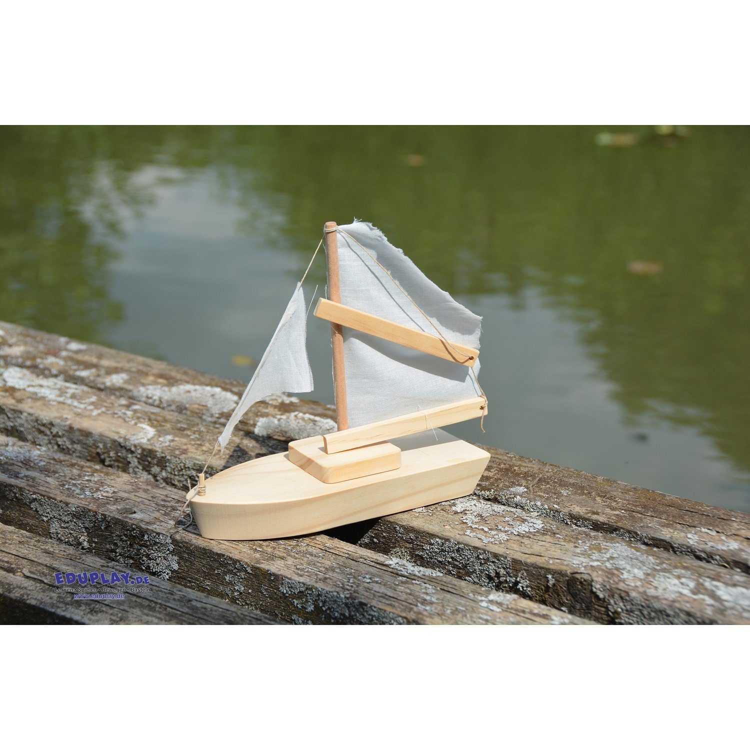 EDUPLAY Experimentierkasten Bausatz Segelschiff, 19 x 7 x 17,5 cm, Holz