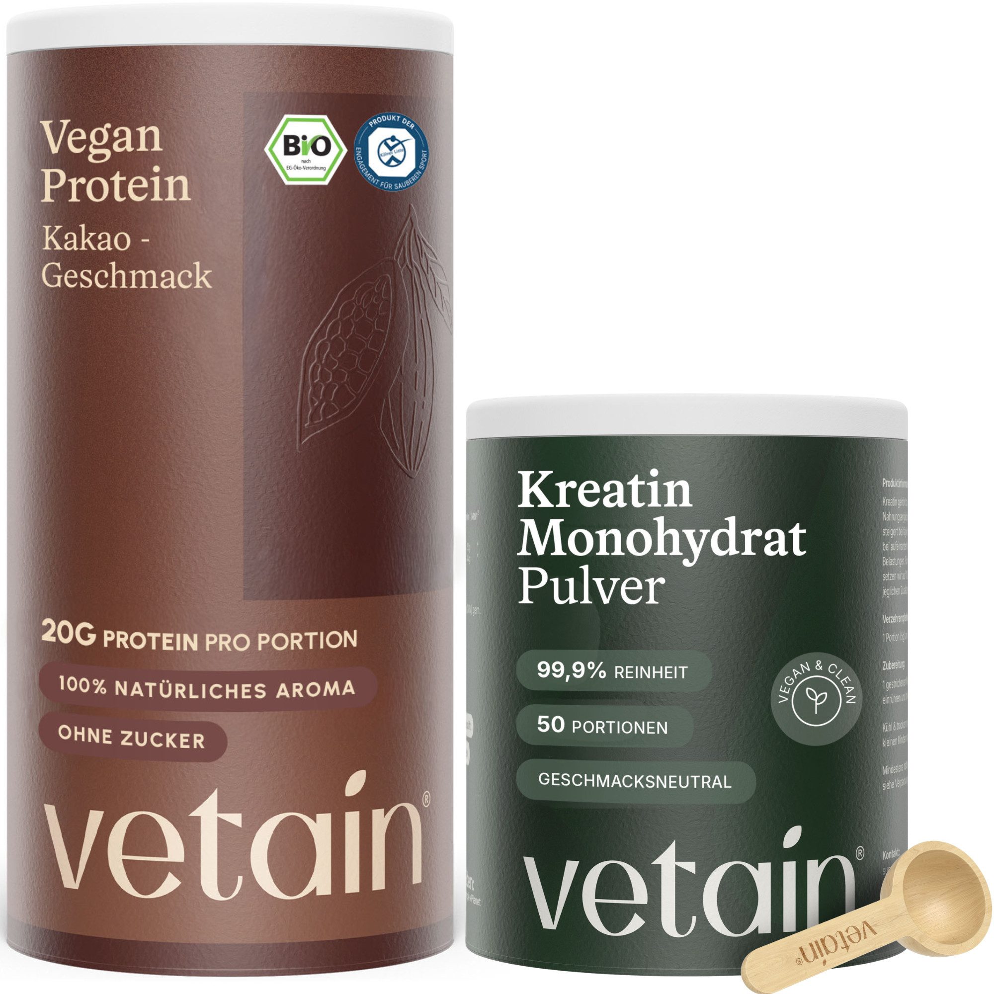 VETAIN Vegan Protein + Kreatin Monohydrat Set Pulver, 100% Bio, Vegan, Ohne künstliche Süßungsmittel, Fermentiert