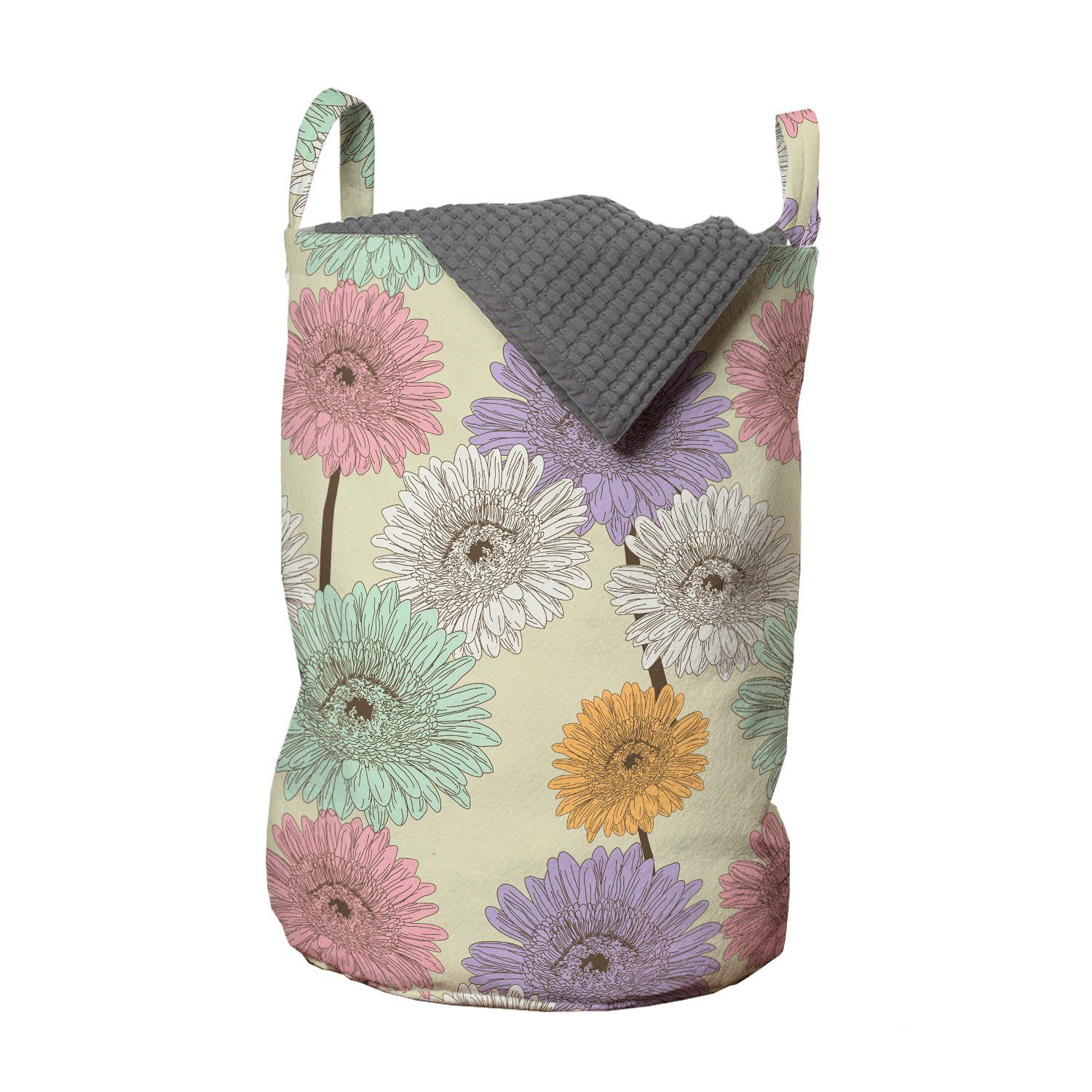 Abakuhaus Wäschesäckchen Wäschekorb mit Griffen Kordelzugverschluss für Waschsalons, Bunt Chrysanthemum Pflanzen
