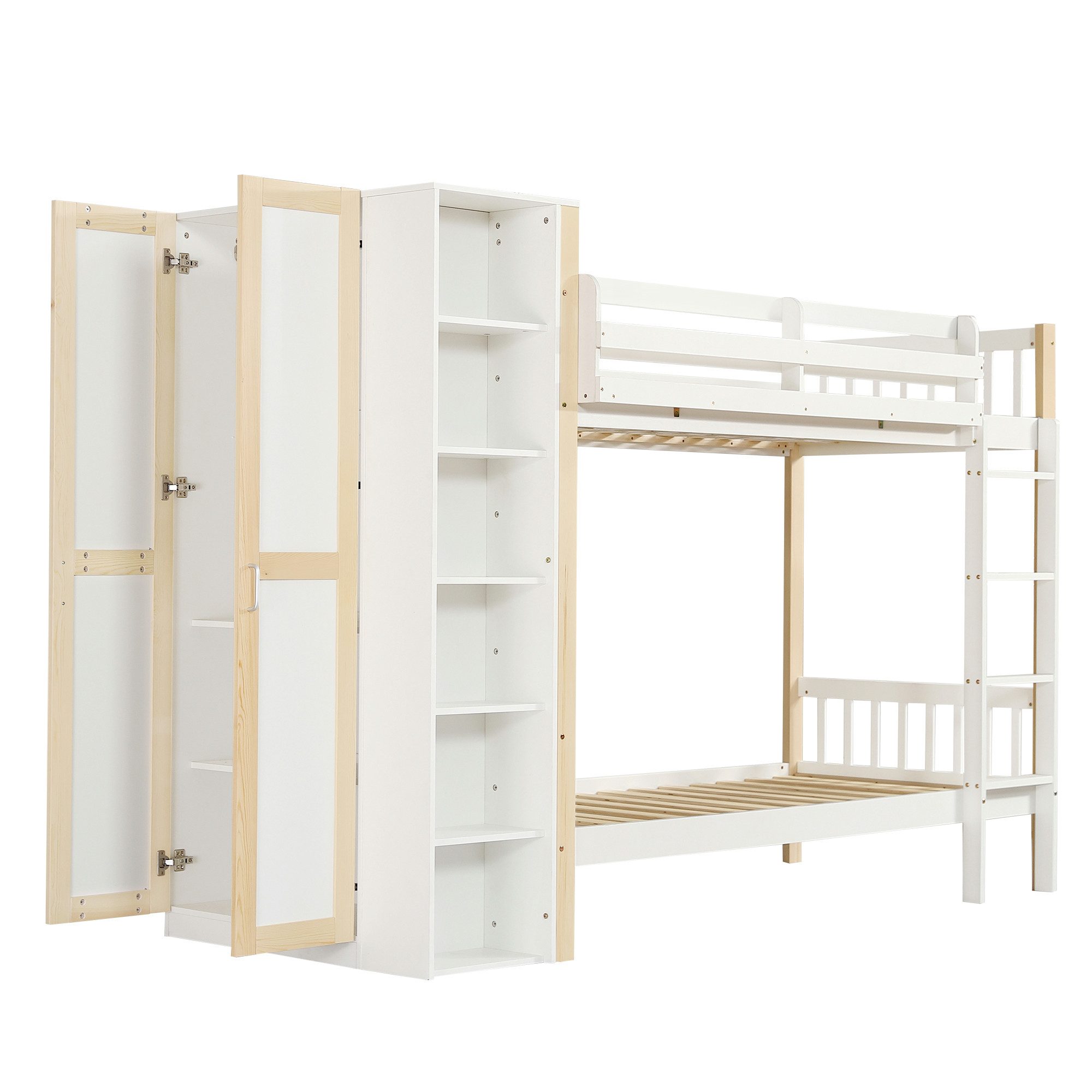 KLAM HOME Etagenbett Kinderbett mit Fallschutz und Kleiderschrank, Reichlic günstig online kaufen