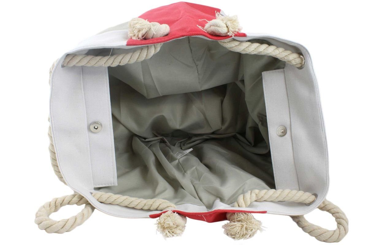 Sonia Originelli Umhängetasche XL mit kleine Blockstreifen Strandtasche Innentasche Ankerlogo Shopper sand Reißverschluss Seilkordeln