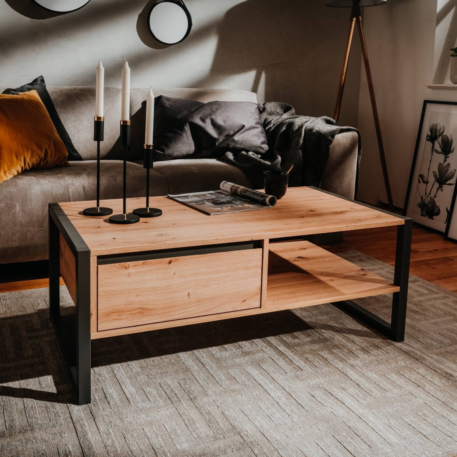 Homestyle4u Couchtisch Sofatisch Wohnzimmertisch Anthrazit Natur günstig online kaufen