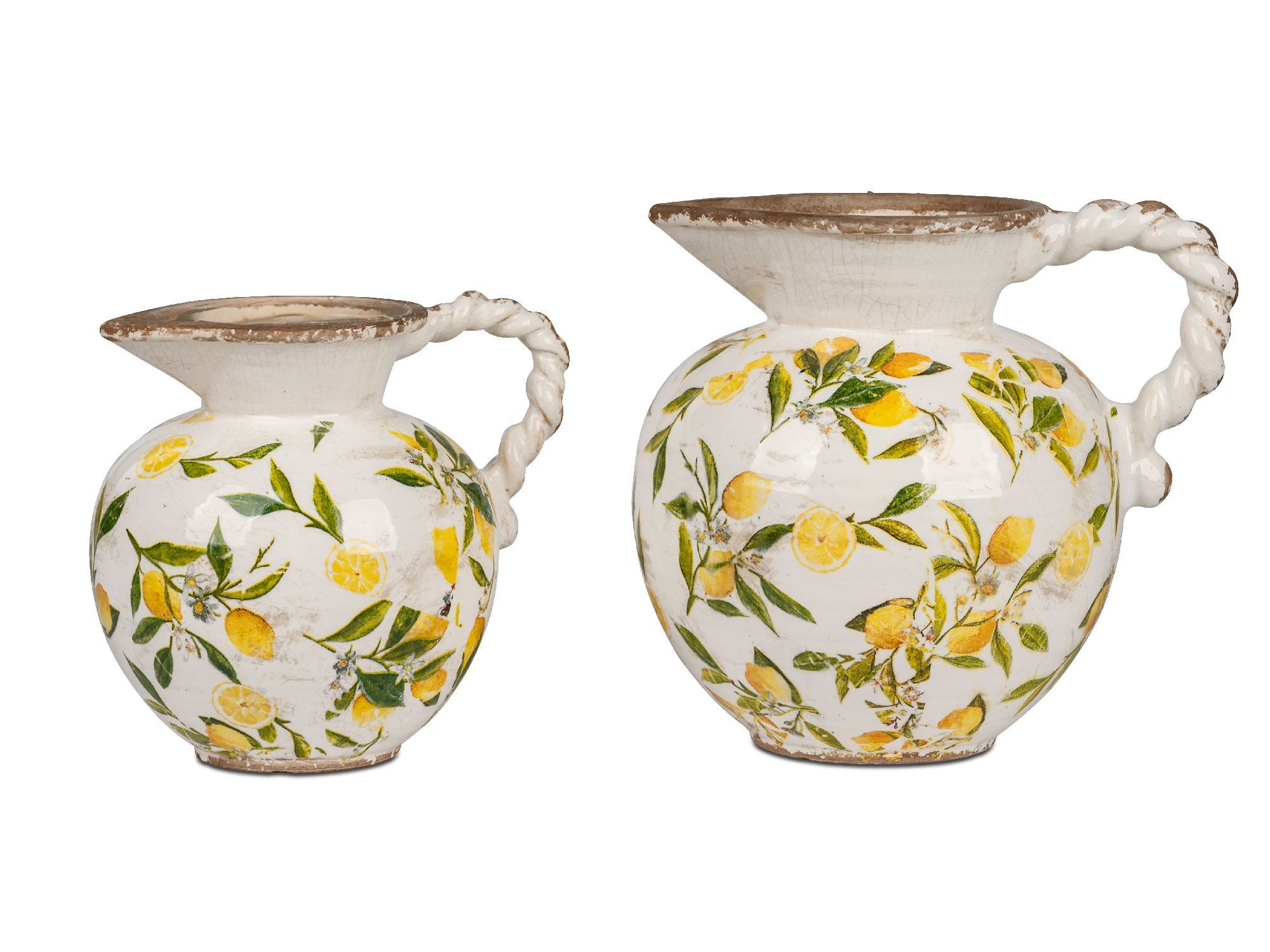 formano Dekovase Vintage Lemon, Höhe: 19cm, Farbe: Weiß, Motiv: Zitronen
