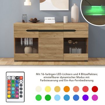 HAUSS SPLOE Sideboard Schubladenkommode, Sideboard Highboard Kommode (Möbel 3 Türen 3 Schubladen Moderne Kommode), mit viel Stauraum für Ihren Wohnbereich