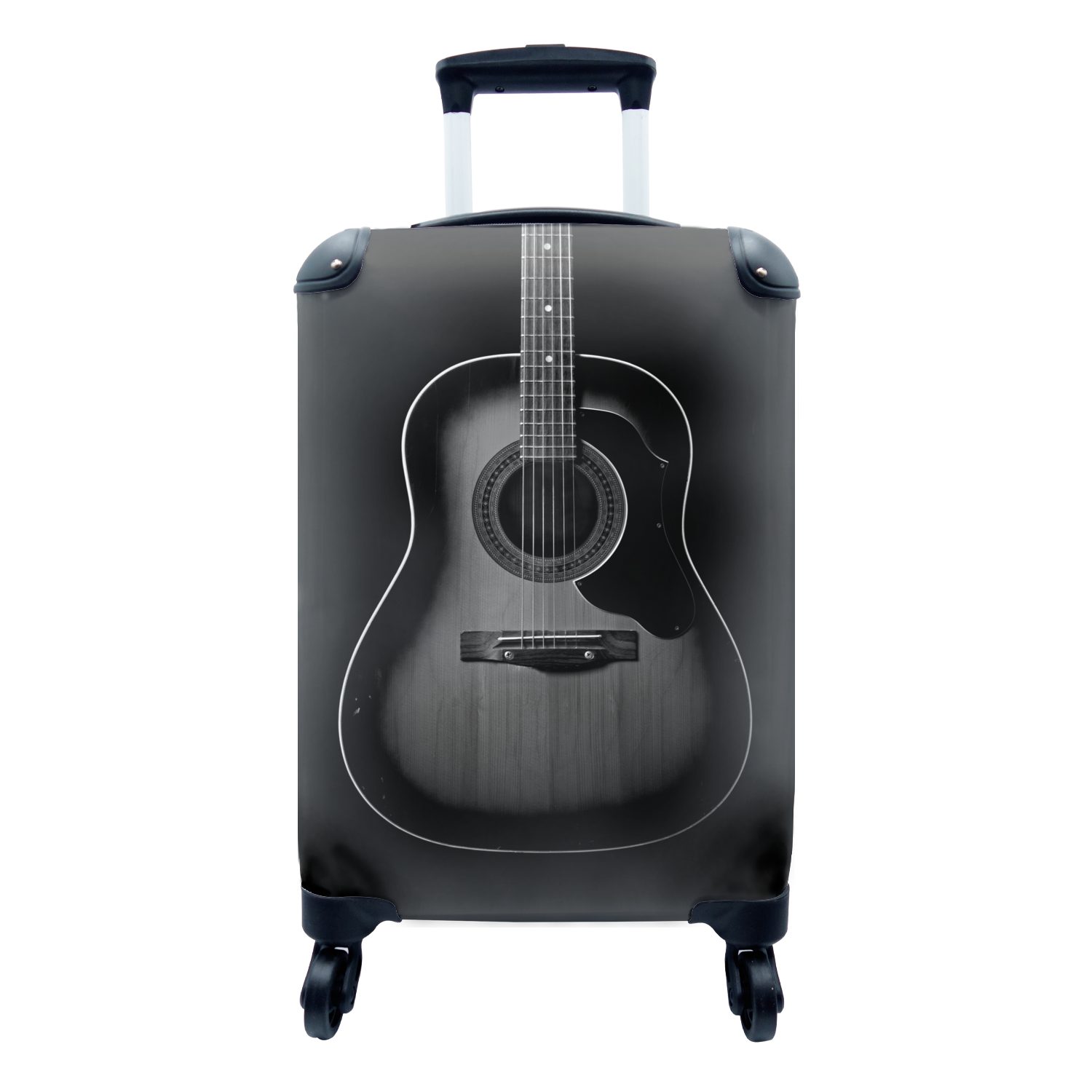 MuchoWow Handgepäckkoffer Akustische Gitarre auf einem einfachen Hintergrund - schwarz und weiß, 4 Rollen, Reisetasche mit rollen, Handgepäck für Ferien, Trolley, Reisekoffer