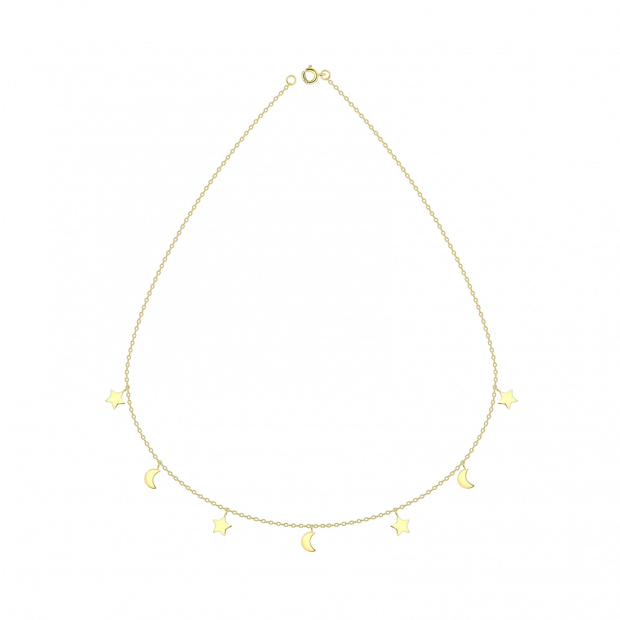 ALEXANDER YORK Kette mit Anhänger PLÄTTCHEN-MOND und STERNE in Gold, 925 Sterling Silber