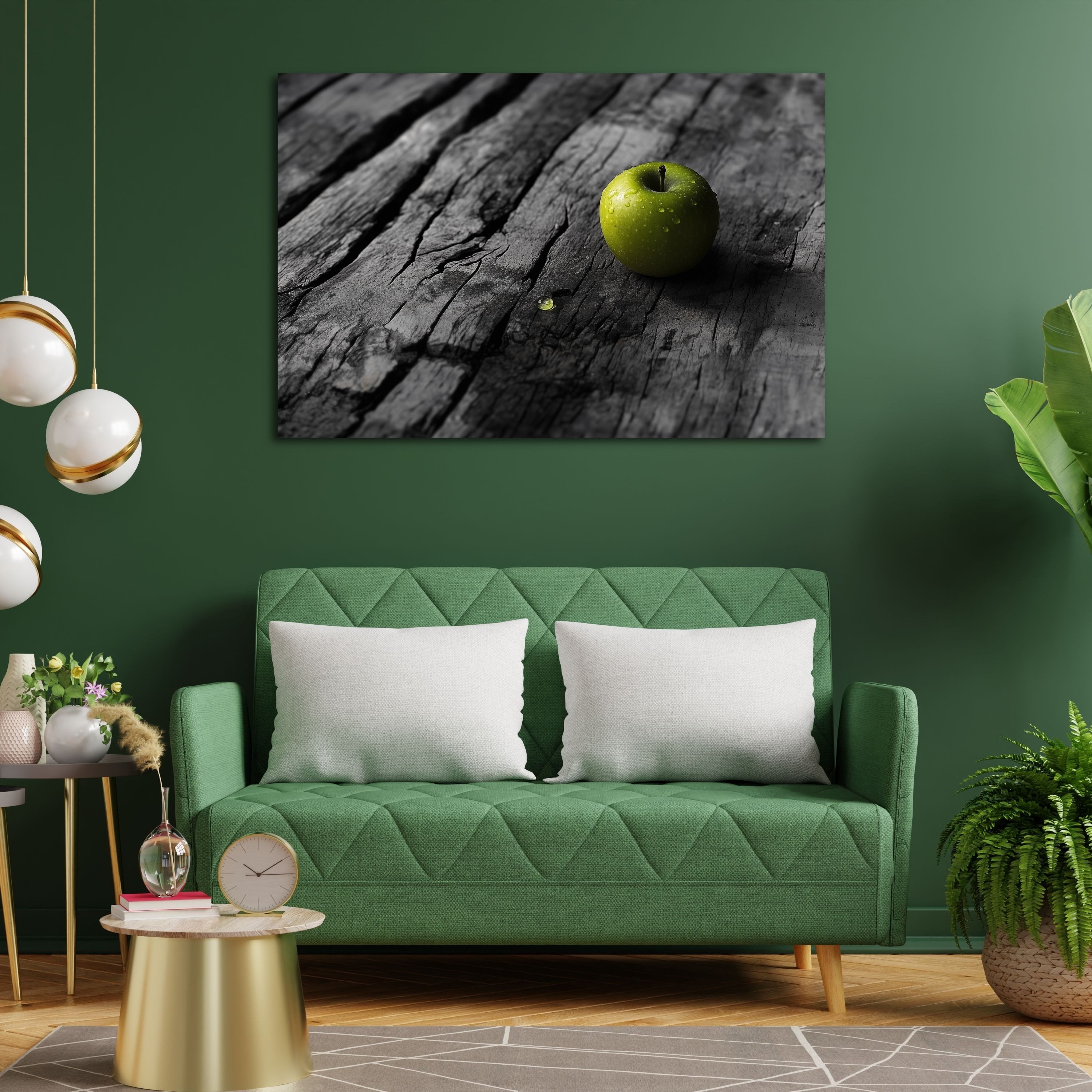 DARO Design Leinwandbild Modern Abstrakt Wandbilder XXL Wandbild Wand Deko Leinwand Bilder, (grüner Apfel - Bild Groß Wohnzimmer Schlafzimmer Küche Esszimmer Einteilig Querformat Fotodruck Leinwände Wanddeko Abstrakte Kunst Boho), 30x20cm