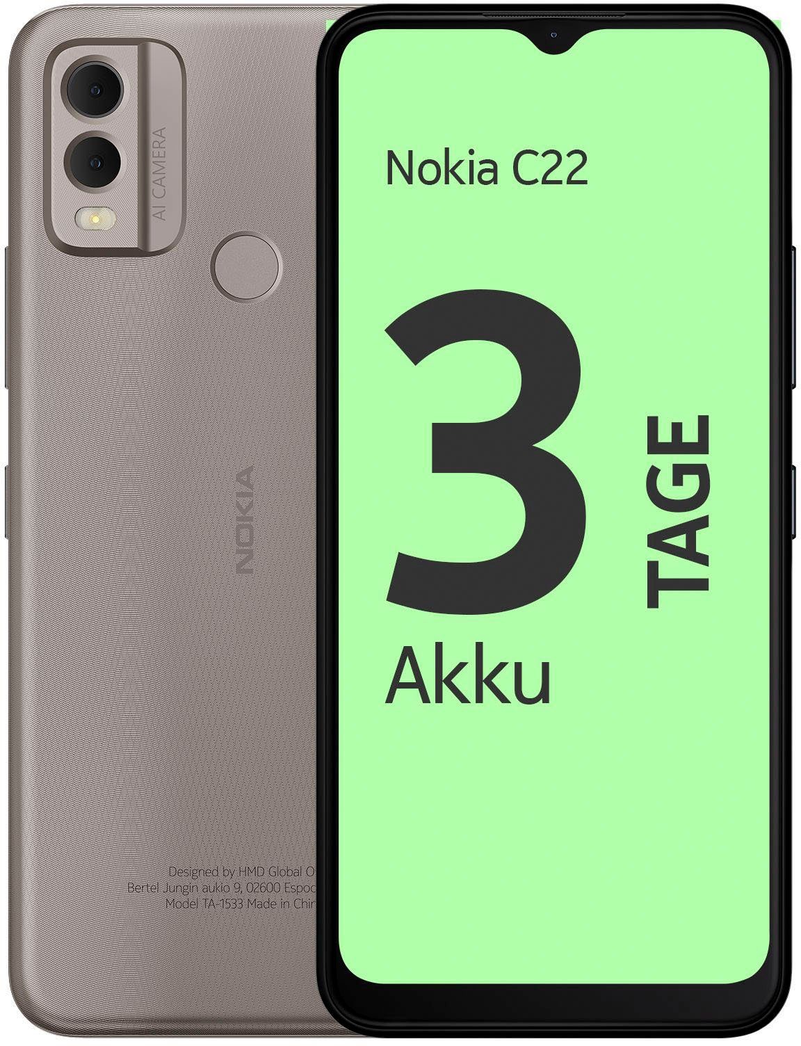 Nokia C22, 2+64GB Smartphone (16,56 cm/6,52 Zoll, 64 GB Speicherplatz, 13 MP Kamera) Sand