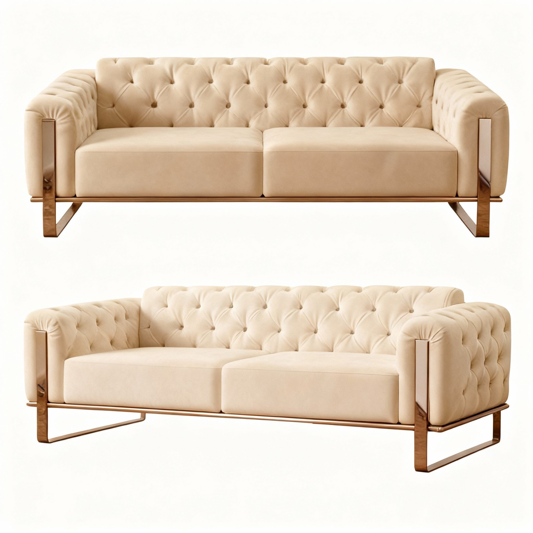 Palms-Store Sofa Liva in 4 Stoff- und 3 Fußfarben kombinierbar mit Knopfheftung, Spar-Set, 3-Sitzer mit Schlaffunktion