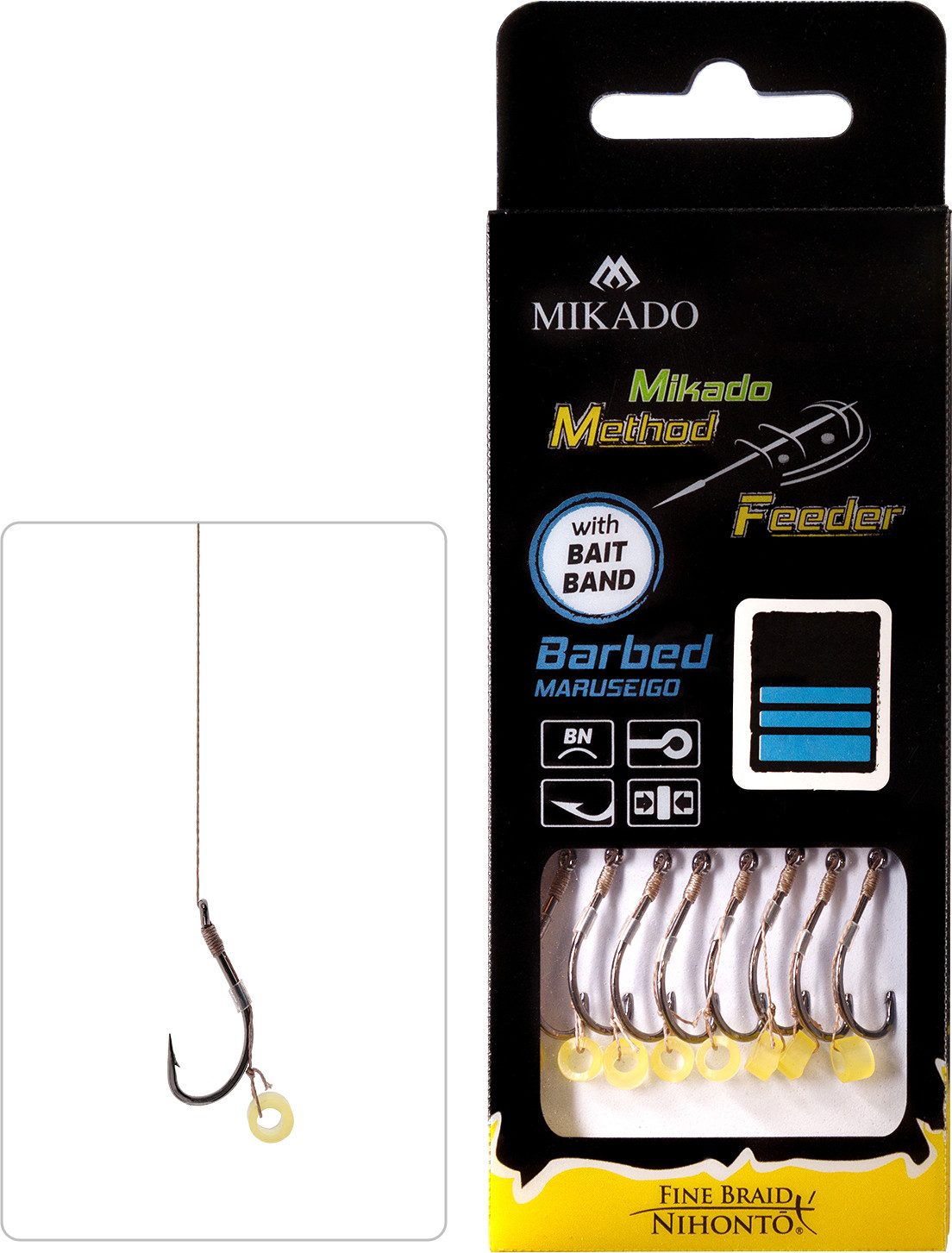 MIKADO Total Fishing Feederhaken Methode Feeder Rig Haken mit Gummi 8 Stück Gr. 4 gefloch. 0,16mm/10cm, (8-St), Mit Gummi Stopper und Widerhaken
