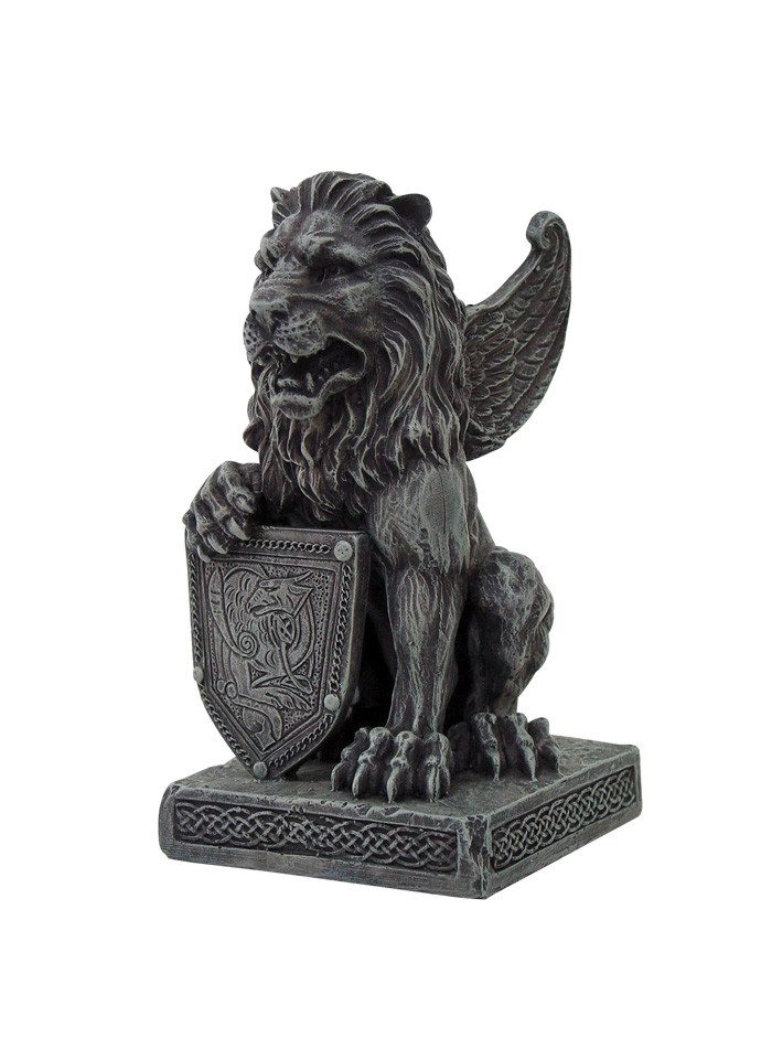 Dekofigur Geflügelter Löwe mit Schild - Dekofigur Fantasy Gargoyles Dekoschild D