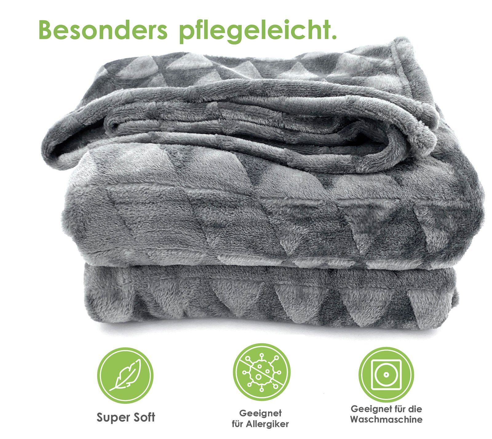 Wohndecke Soft Flanell Kuscheldecke Triangel Raute Sofadecke, heimtexland, super weich und flauschig, Allergiker geeignet, atmungsaktiv – Bild 3 von 5