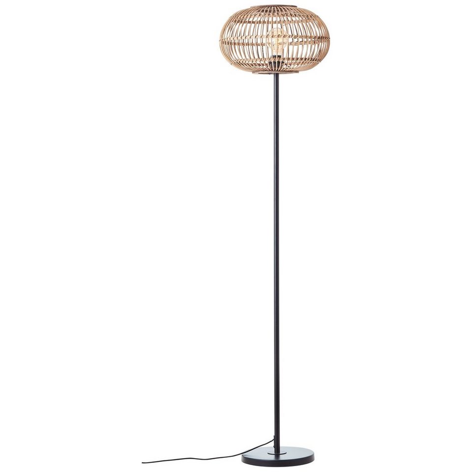 Brilliant Stehlampe Woodball, ohne Leuchtmittel, mit Bambus Schirm, 153 x  38 cm, E27, matt schwarz/natur