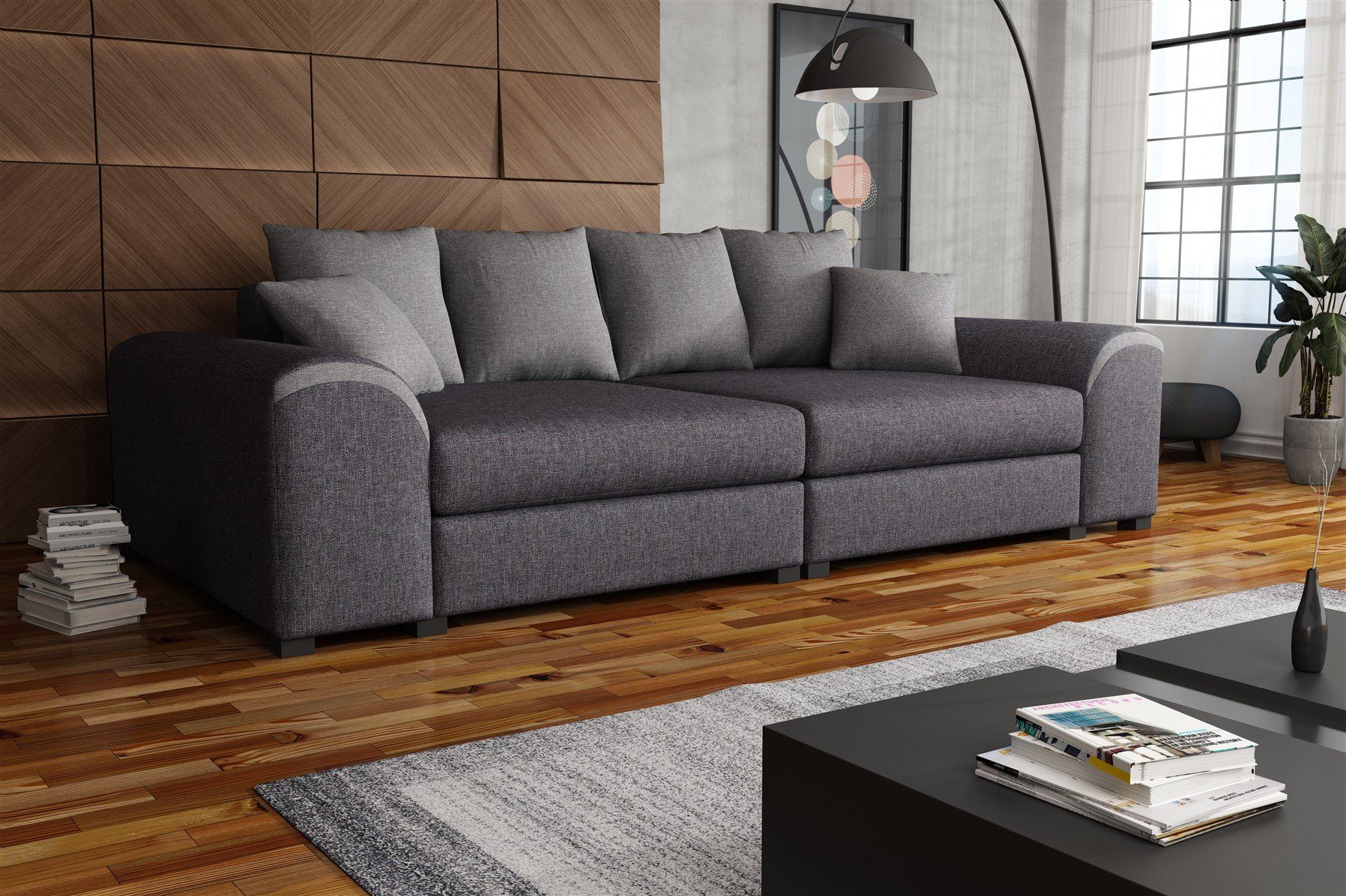 Couchgarnitur Fun Sofa inkl. Big Big-Sofa Megasofa WELLS in Zierkissen Möbel Stoff,