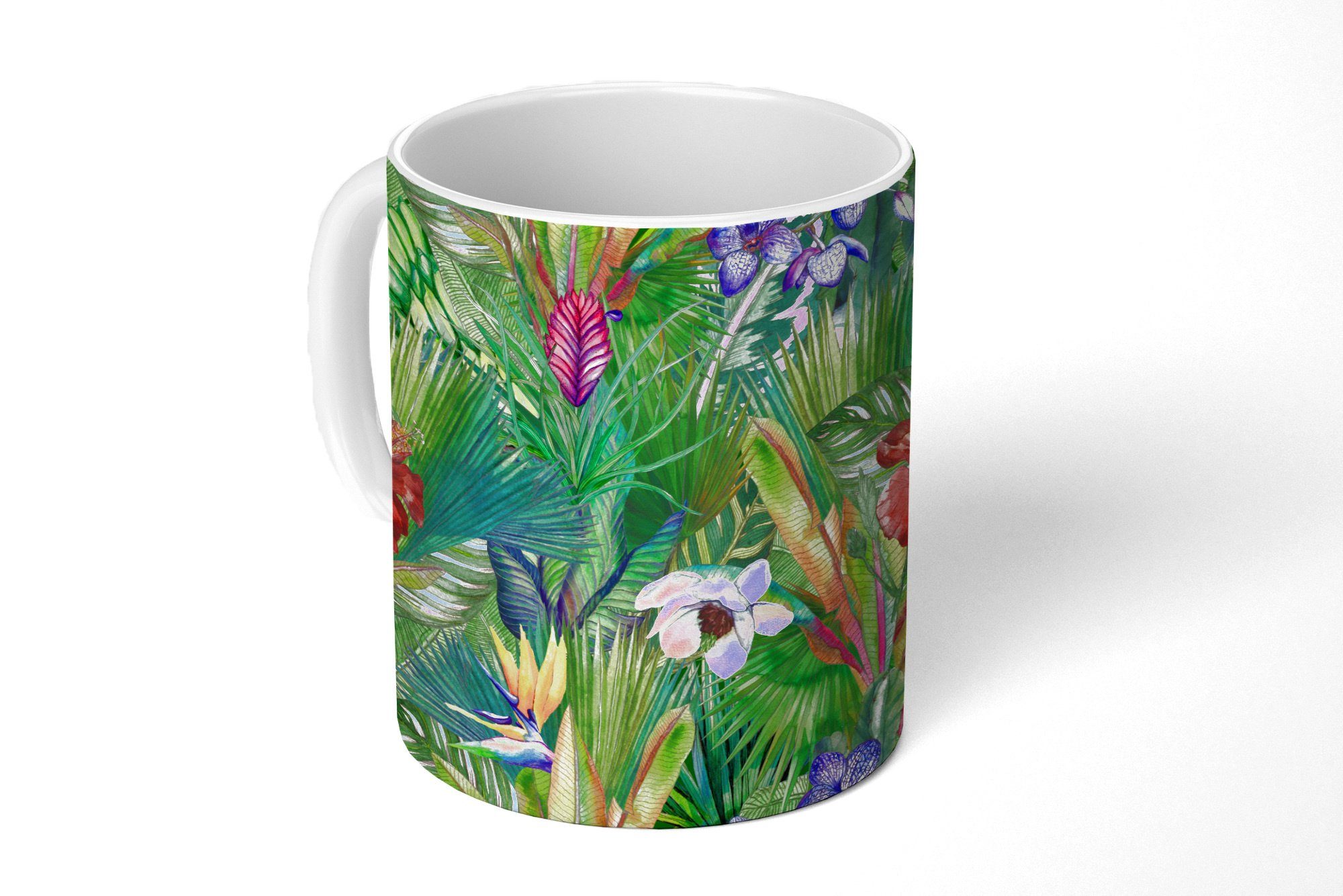 MuchoWow Tasse Regenbogen - Flora - Dschungel - Muster, Keramik, Kaffeetassen, Teetasse, Becher, Teetasse, Geschenk
