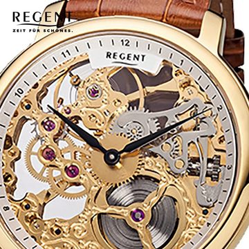 Regent Quarzuhr Regent Herren Uhr GM-1461 Leder, Herren Armbanduhr rund, groß (ca. 45mm), Lederarmband