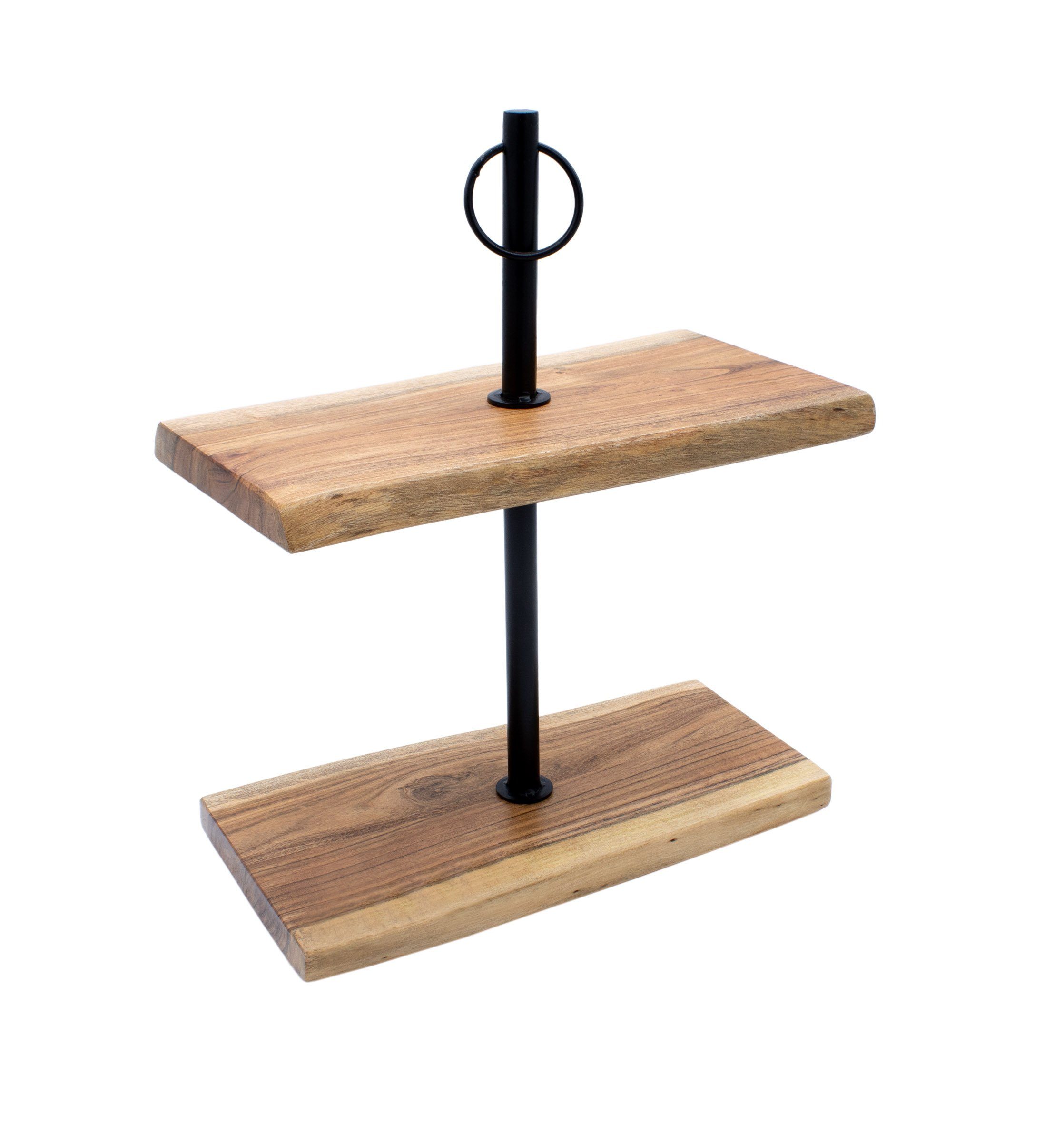 Spetebo Etagere Etagere natur - 42 x 35 cm, Akazien Holz, Metall, (Packung, 1 tlg), Holz Serviertablett mit 2 Etagen