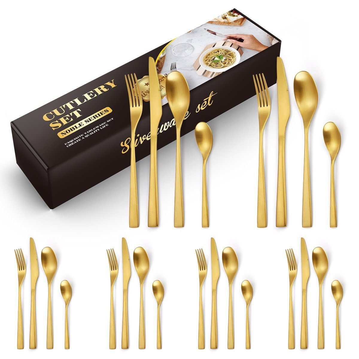 Besteck-Set 24tlg.Edelstahl Gabel gold Set Spülmaschinenfest Tafelbesteck Coisini Löffel