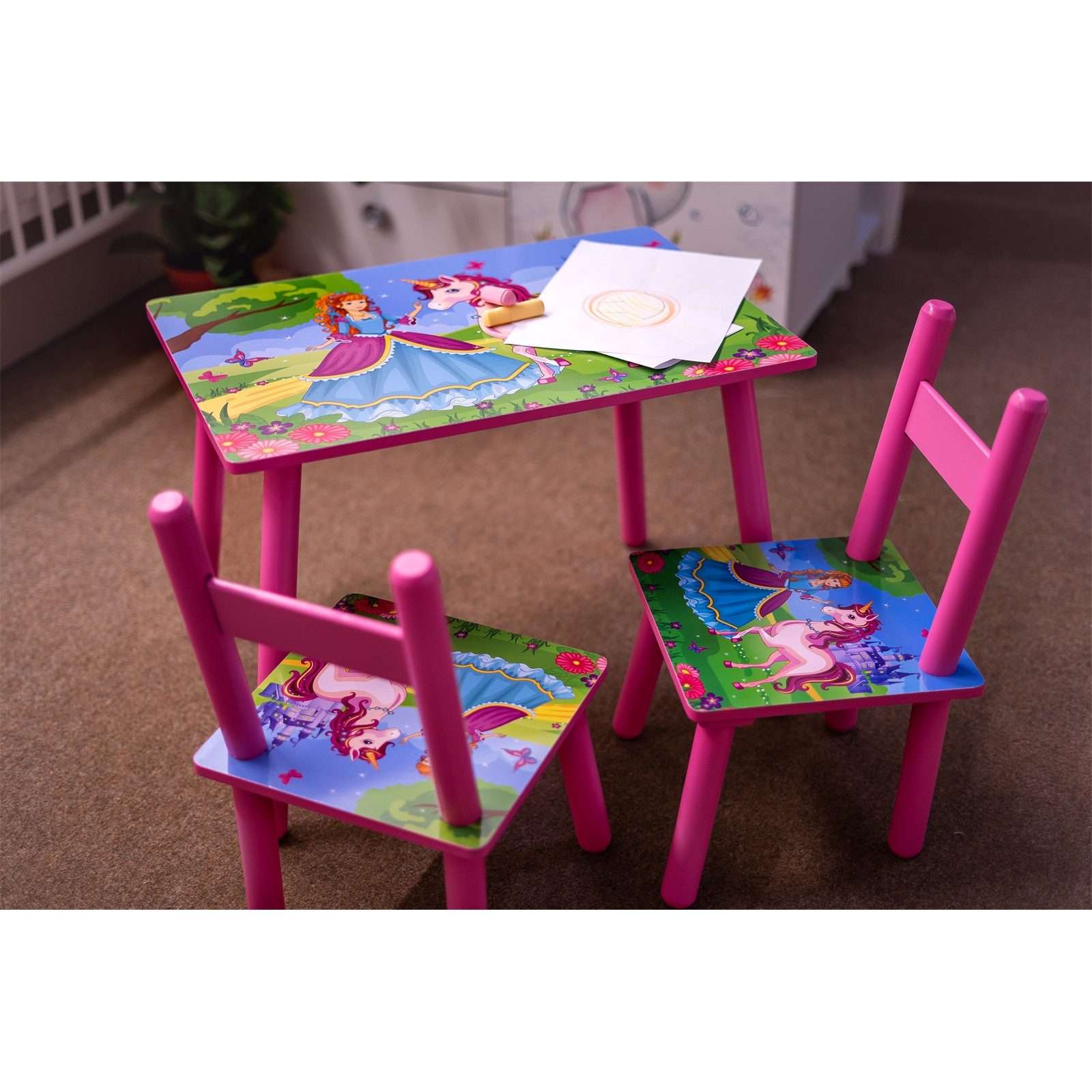 HTI-Line Kindersitzgruppe Kindertischgruppe Einhorn, (Set, 3-tlg., 1 Tisch, 2 Stühle), Kindertisch Kinderstuhl Kindermöbel