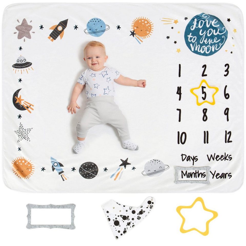 Kinderdecke Baby Milestone Blanket - Space Theme, Luka & Lilly, Ultrasoft  Baby Meilenstein Decke - Weltraum Motto - 152.4cm x