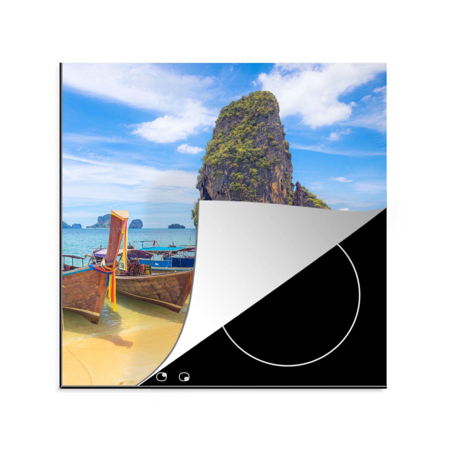 MuchoWow Herdblende-/Abdeckplatte Boot - - Vinyl, tlg), Arbeitsplatte cm, für Ceranfeldabdeckung, 78x78 (1 Strand küche Thailand