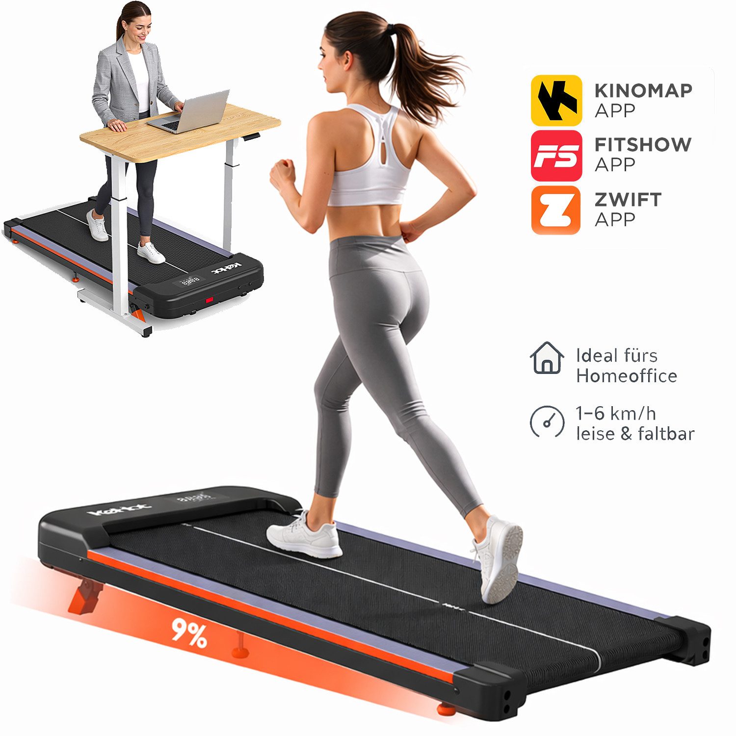 kehot Laufband Laufband für Zuhause, 2,5 PS Walking Pad 1–6 km/h Leise, Kompakt (Elektrisches Laufband mit Fernbedienung, Bluetooth-Musik, LED-Display, Walking Pad Platzsparend, 38×94 cm Lauffläche, bis 100 kg belastbar), Kompakt Laufband unter Schreibtisch, Leises, Ideal für Büro & Home