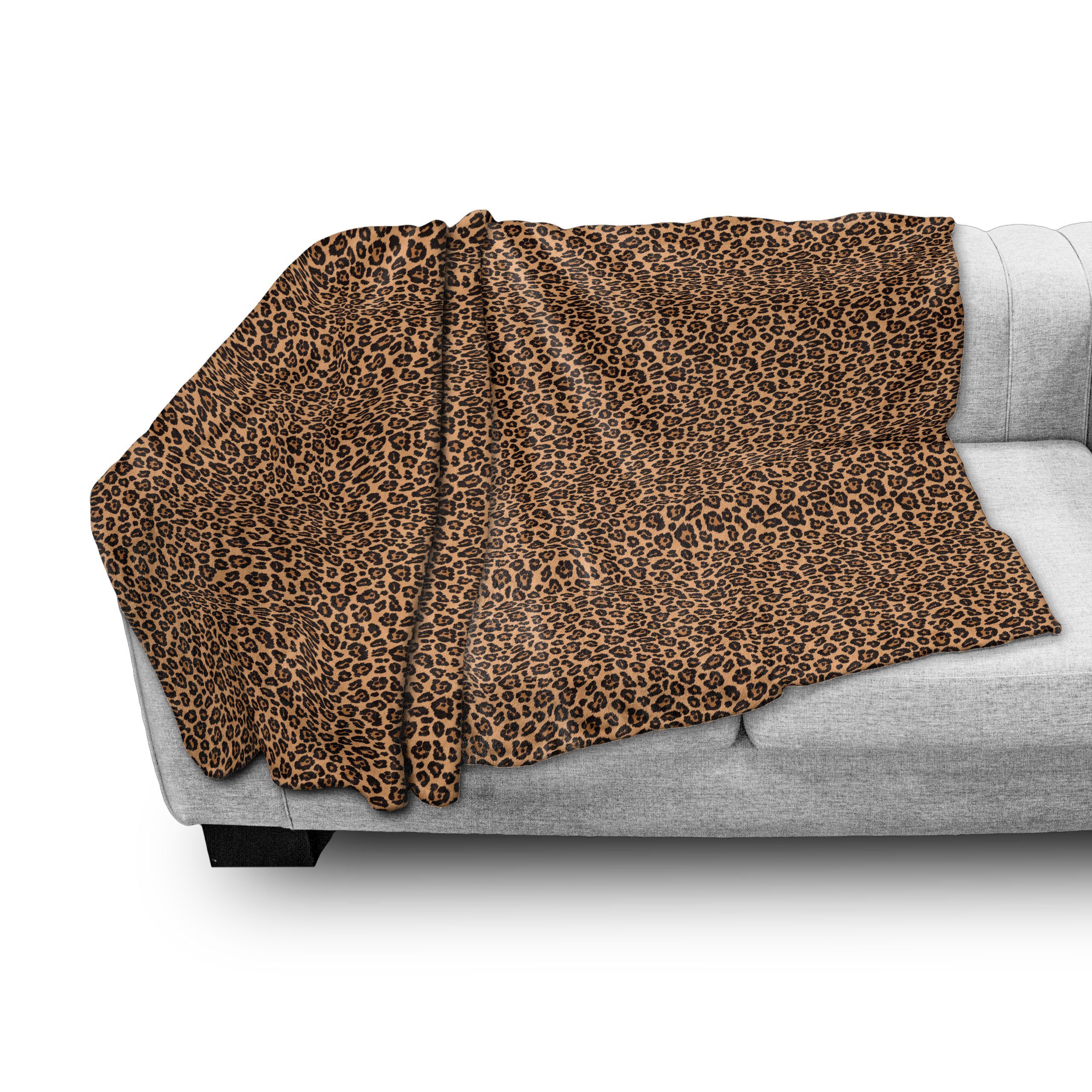 für Exotische Leopard-Druck Orange den Außenbereich, Abakuhaus, Innen- Plüsch Afrikanische Wohndecke und Gemütlicher