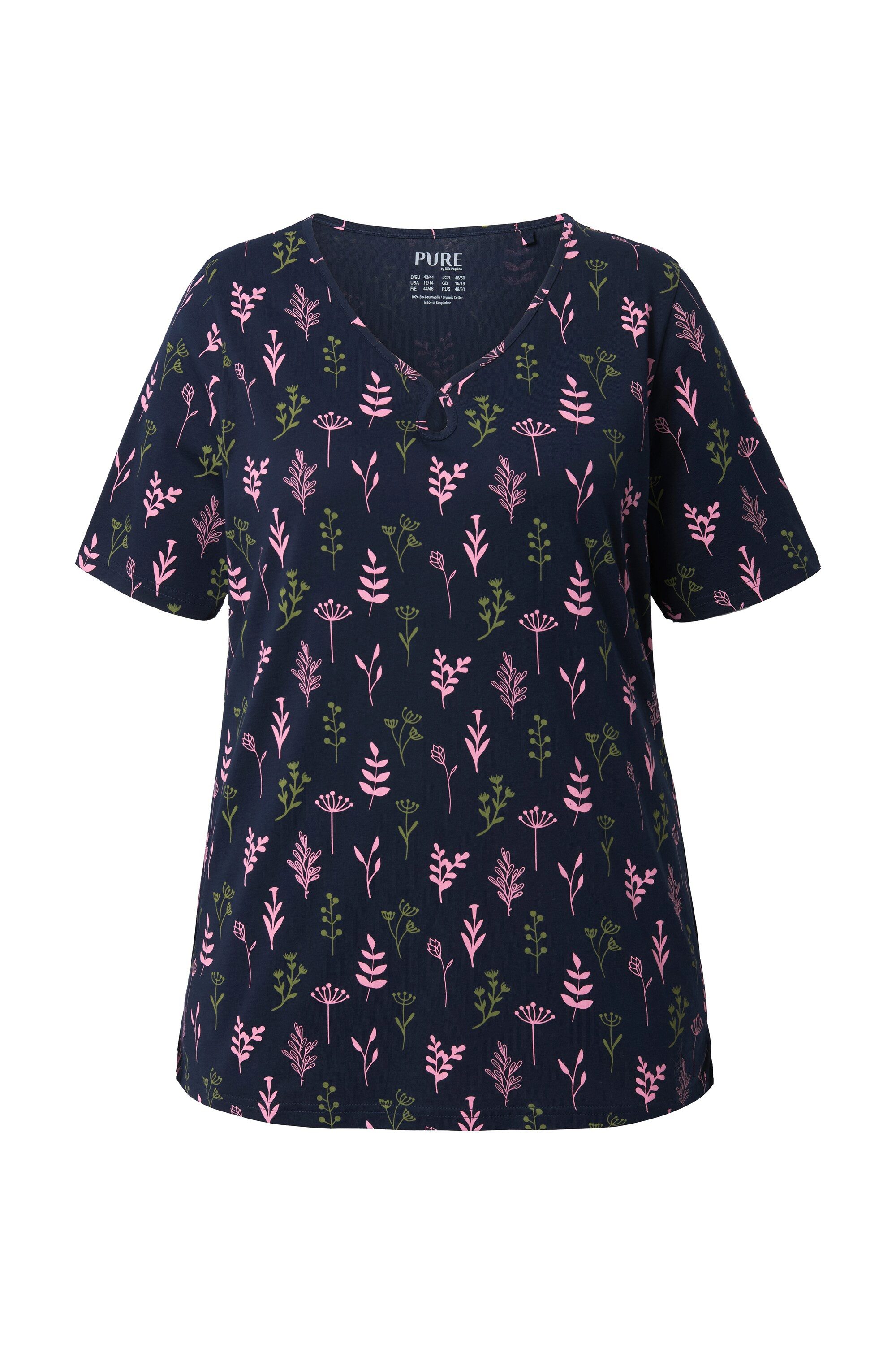 Ulla Popken Pyjamaoberteil Schlafanzug-Shirt V-Ausschnitt Halbarm günstig online kaufen