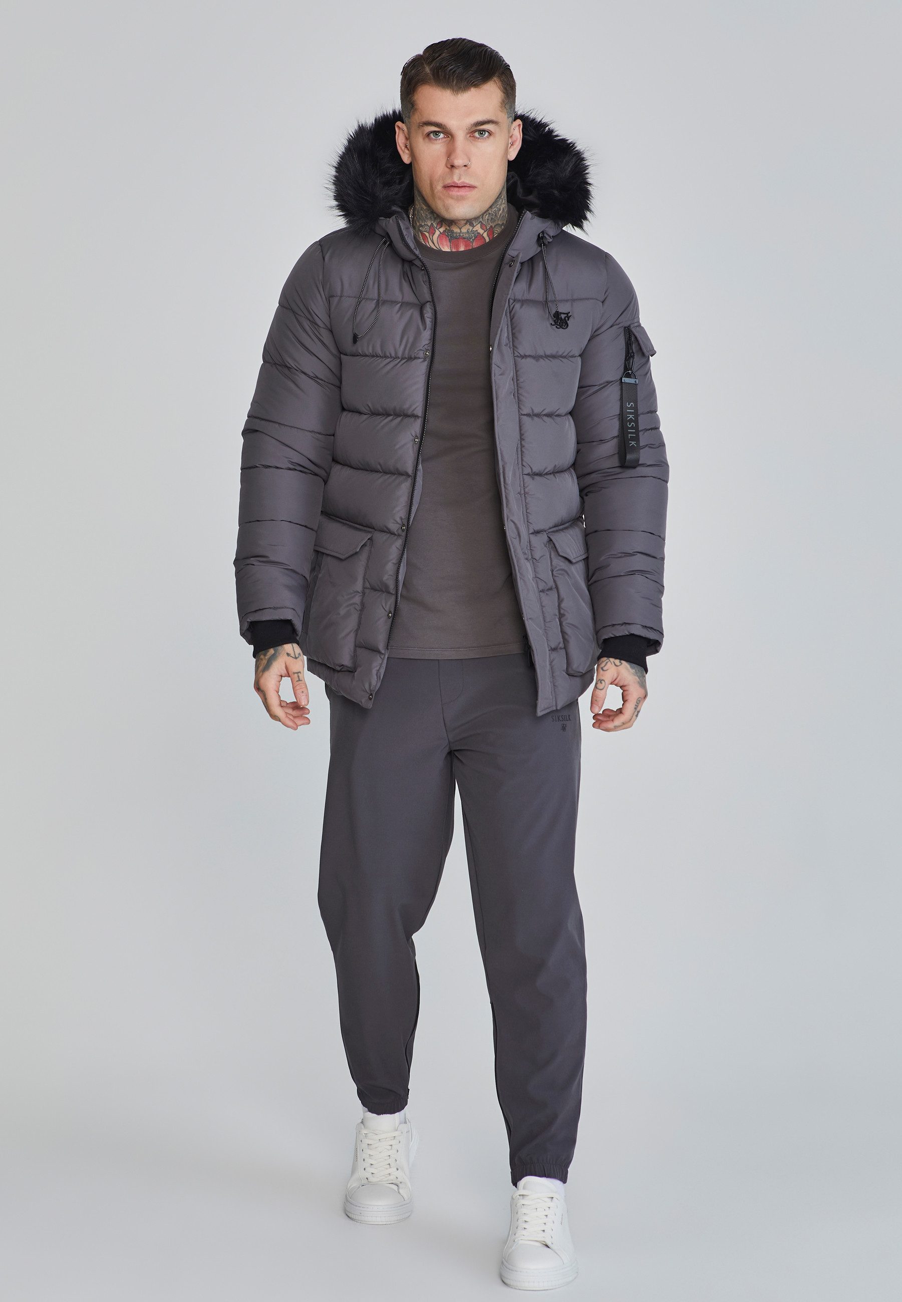 Siksilk Parka SikSilk Herren Grauer Parka günstig online kaufen