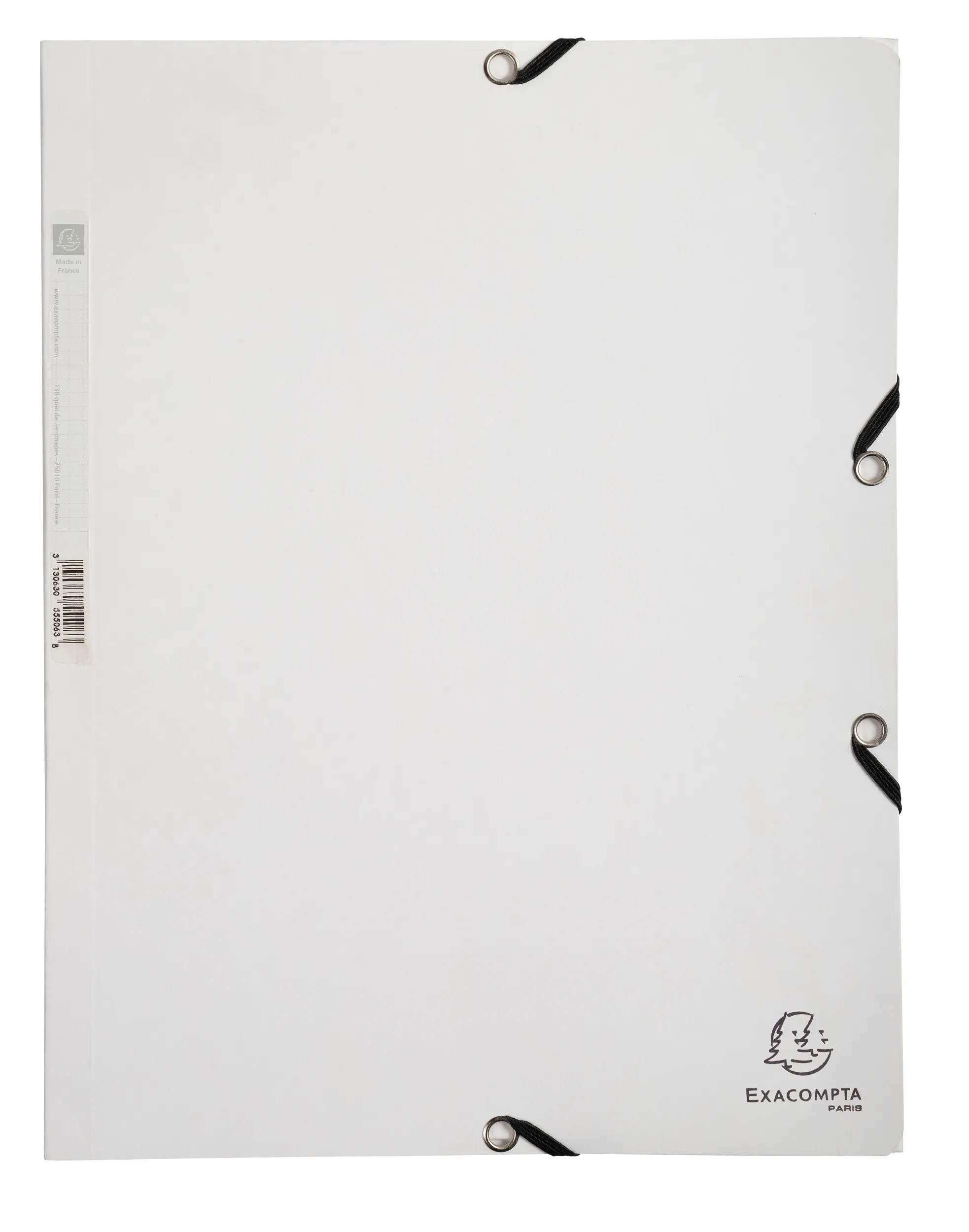 EXACOMPTA Organisationsmappe 25x Sammelmappe + Gummizug 3 Klappen Karton 400g/m2 A4 Weiß 55506E, Sammelmappen 3 Klappen